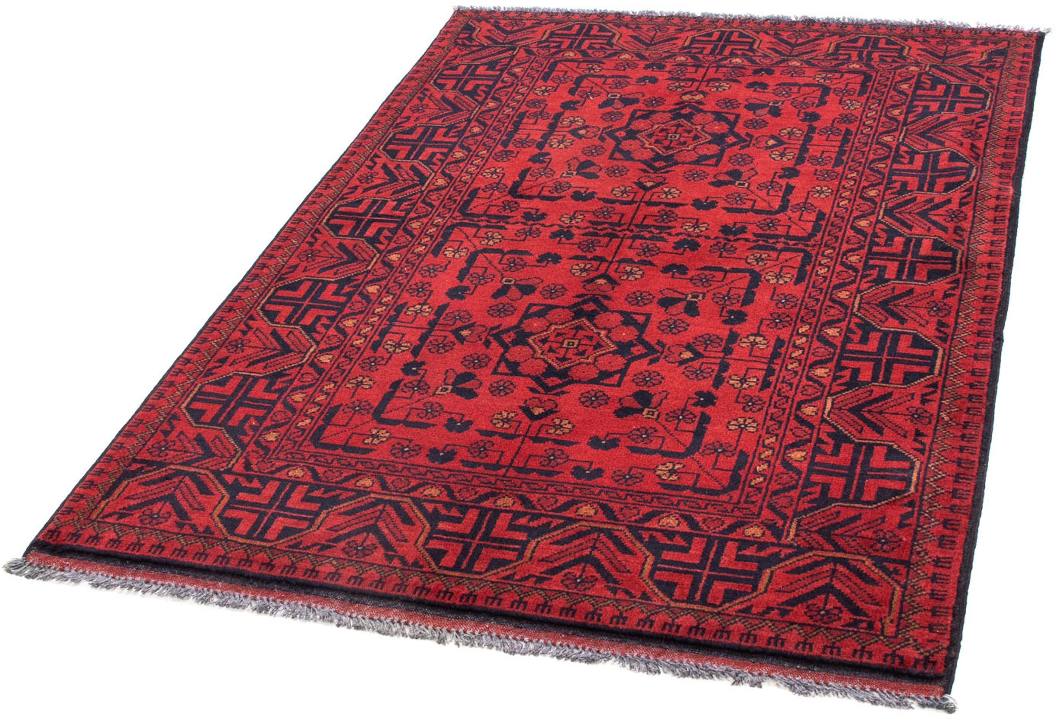 Orientteppich Afghan Handgeknüpft, Höhe: - morgenland, rechteckig, 98 Kunduz cm Einzelstück - 7 x - dunkelrot, Zertifikat 144 mm, Wohnzimmer, mit