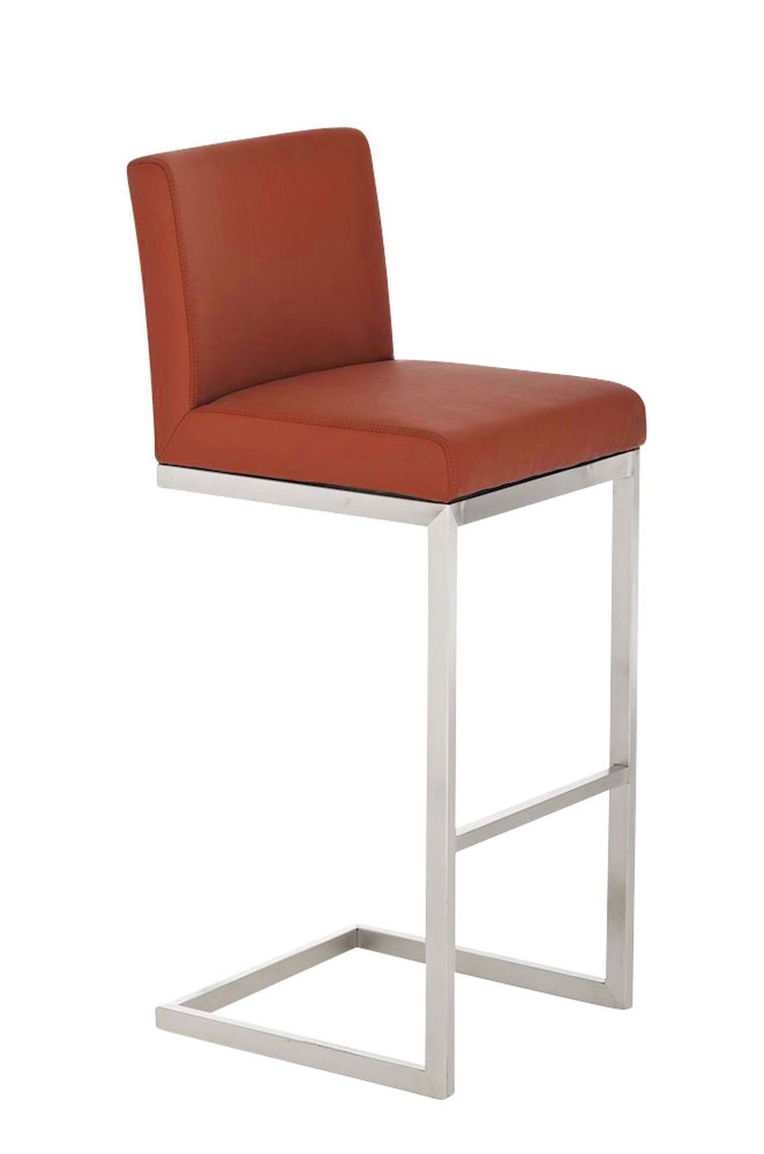 Sitzfläche: Edelstahl TPFLiving hoher - Fußstütze Barhocker und - Theke Cognac (mit Kunstleder Küche), & für Hocker Metall Paros Rückenlehne Gestell: