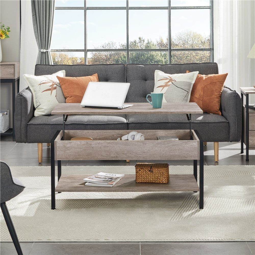 Yaheetech Couchtisch, mit höhenverstellbarer Platte, Metallgestell