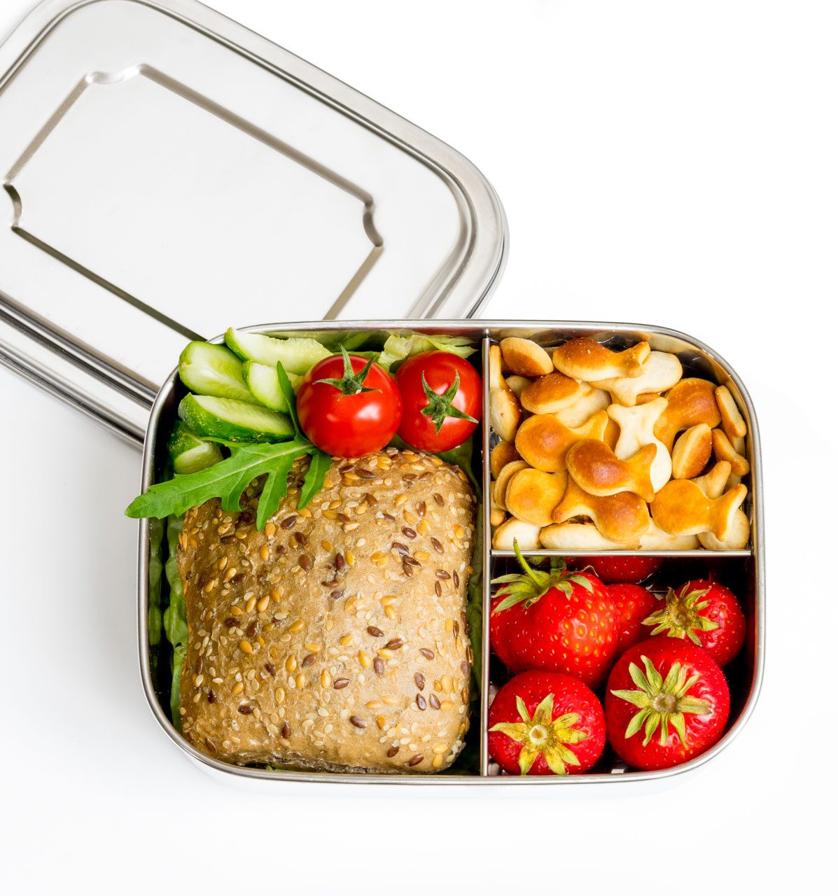 LEKKABOX Lunchbox Base 3er, 800ml - Edelstahl Brotdose 3 Fächer plastikfreie Lunchbox, Komplett plastikfrei, mit 3 Fächern für trockene Lebensmittel