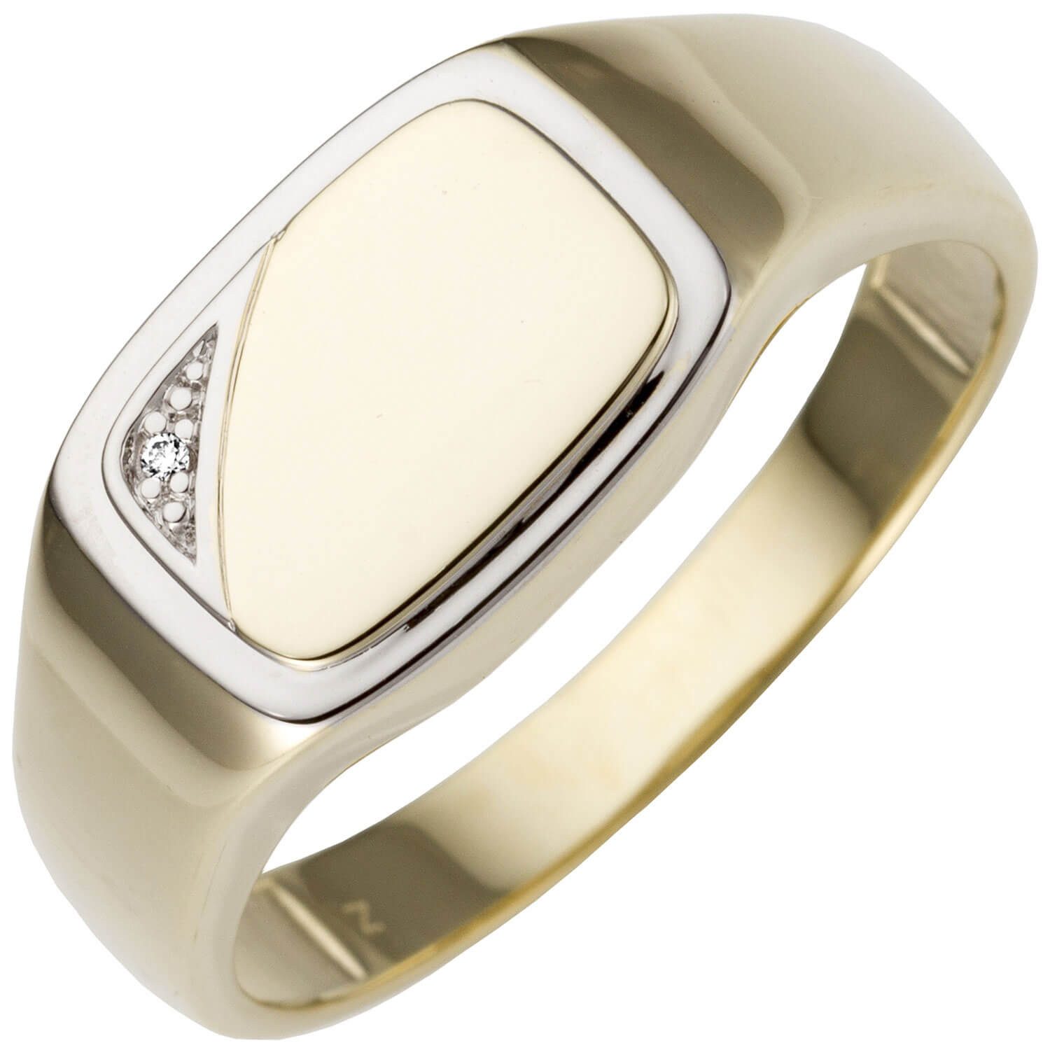 Schmuck Krone Silberring Ring 585 Gelbgold bicolor mit Brillant flach glänzend, Gold 585