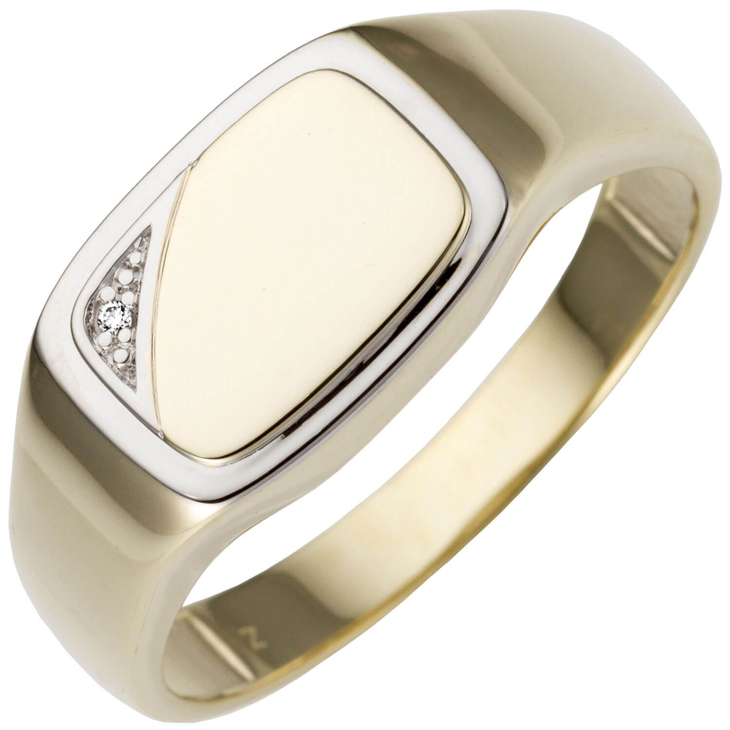 Schmuck Krone Diamantring Ring 585 Gelbgold bicolor mit Brillant flach glänzend, Gold 585