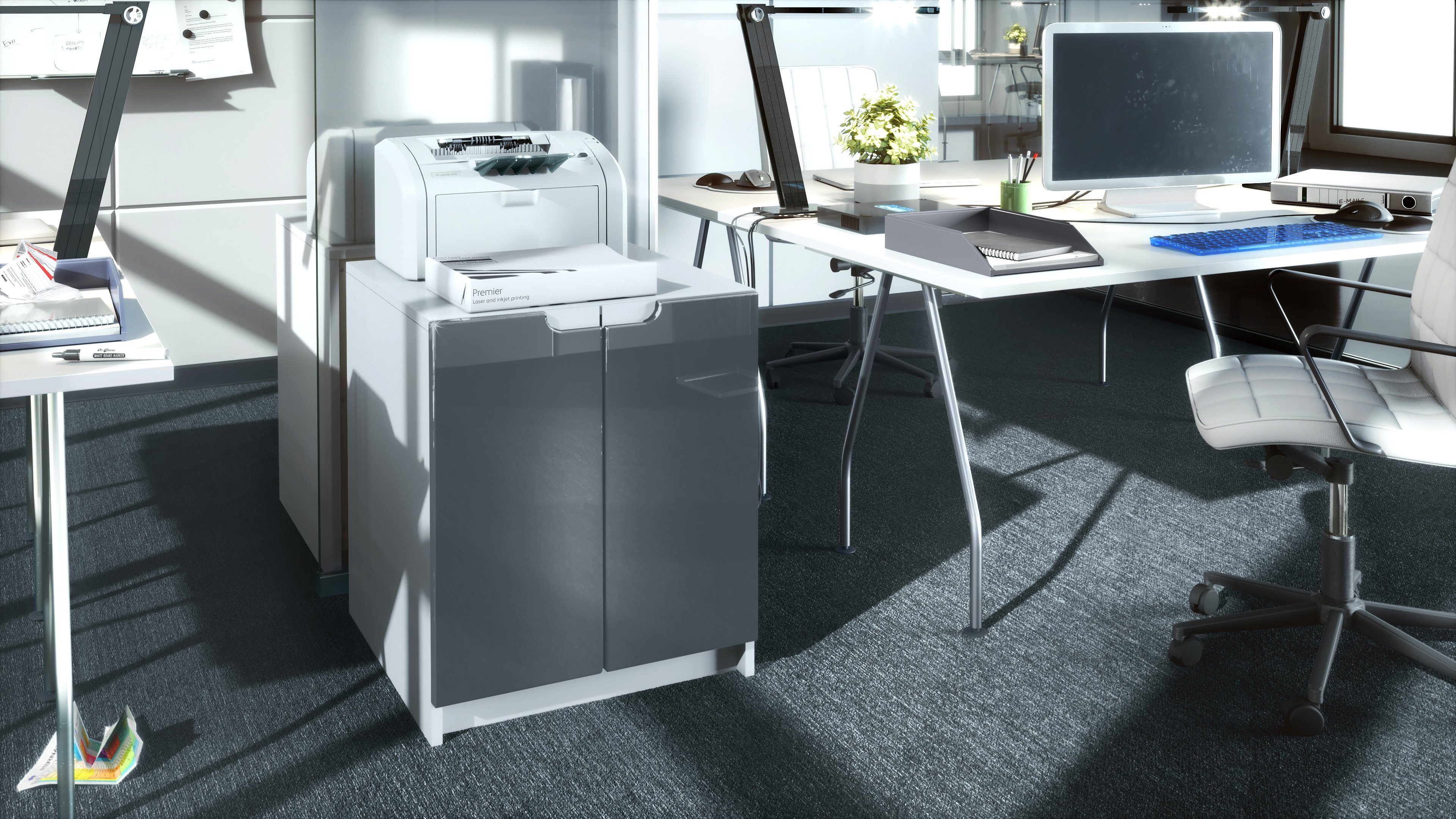 Vladon Kommode Logan (Aktenschrank, mit 2 Fächern und 2 Türen), Schwarz matt/Grau Hochglanz, (51 x 60,5 x 54 cm)