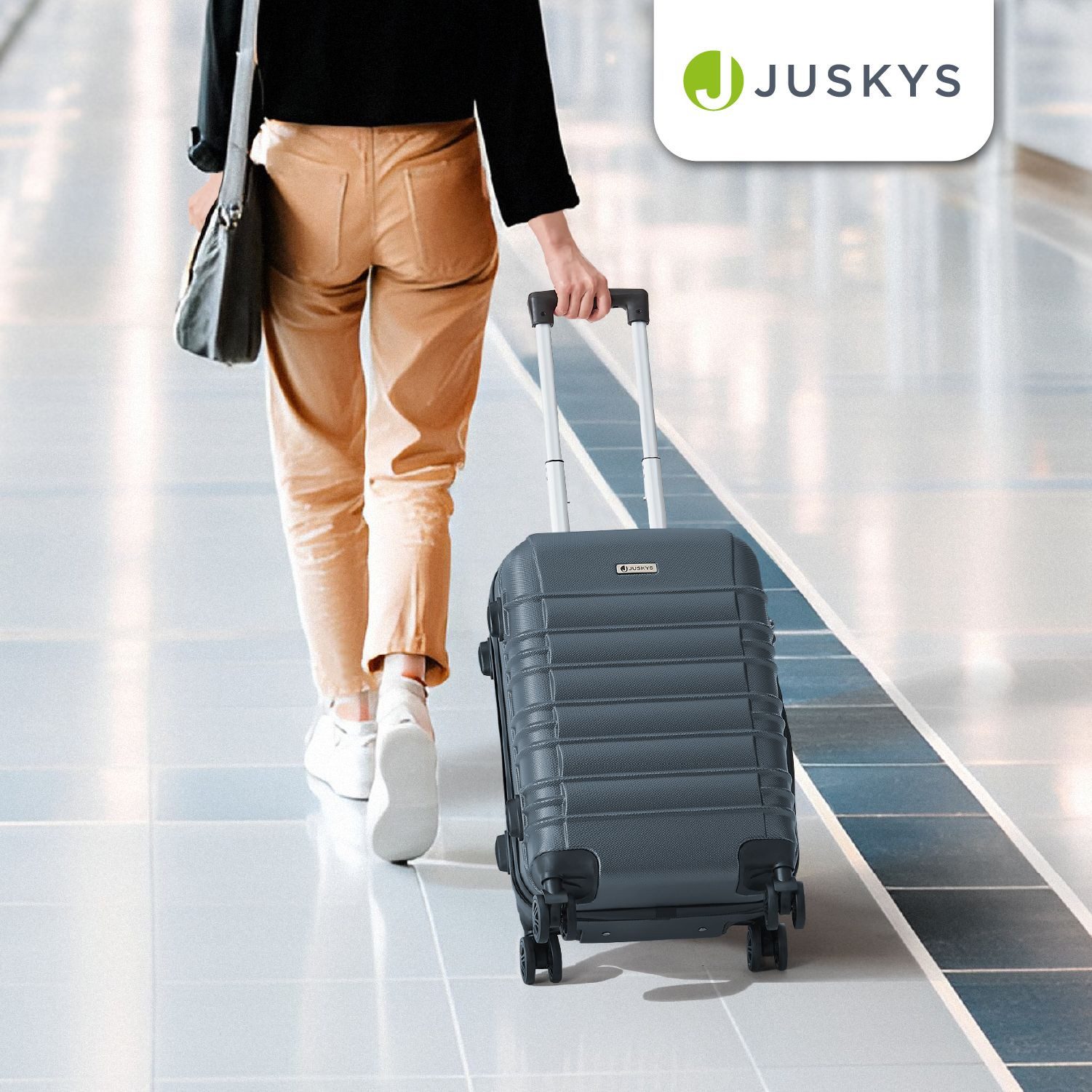 Juskys Trolleyset Rom, 4 Rollen, (4 tlg., 4-teilig), 4 Koffer, 360° Rollen, robuste Hartschale, mit Zahlenschloss