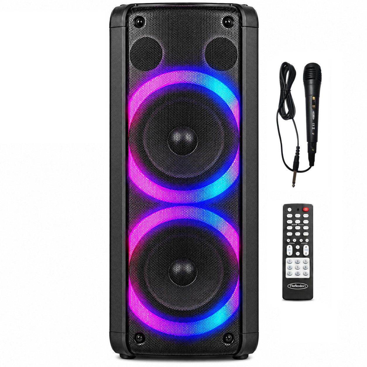 Reflexion PS09BT mit rotierenden Lichteffekten Party-Lautsprecher Stereo (Bluetooth, 500 W, Bluetooth, Radio, Karaoke, Disco-Licht Effekte, Micro-SD Slot)