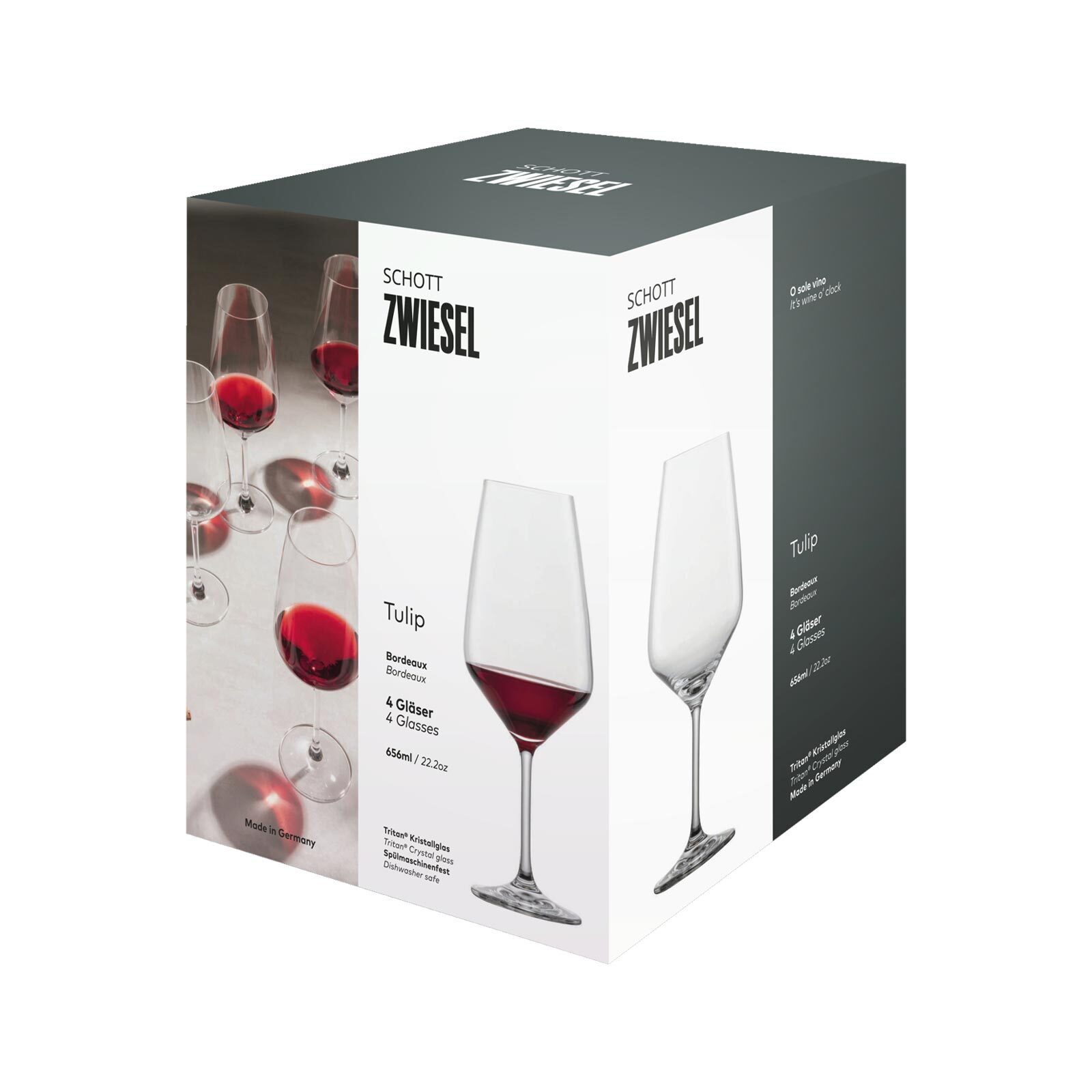 SCHOTT ZWIESEL Rotweinglas Tulip Bordeauxgläser 656 ml 4er Set, 4-tlg., Glas