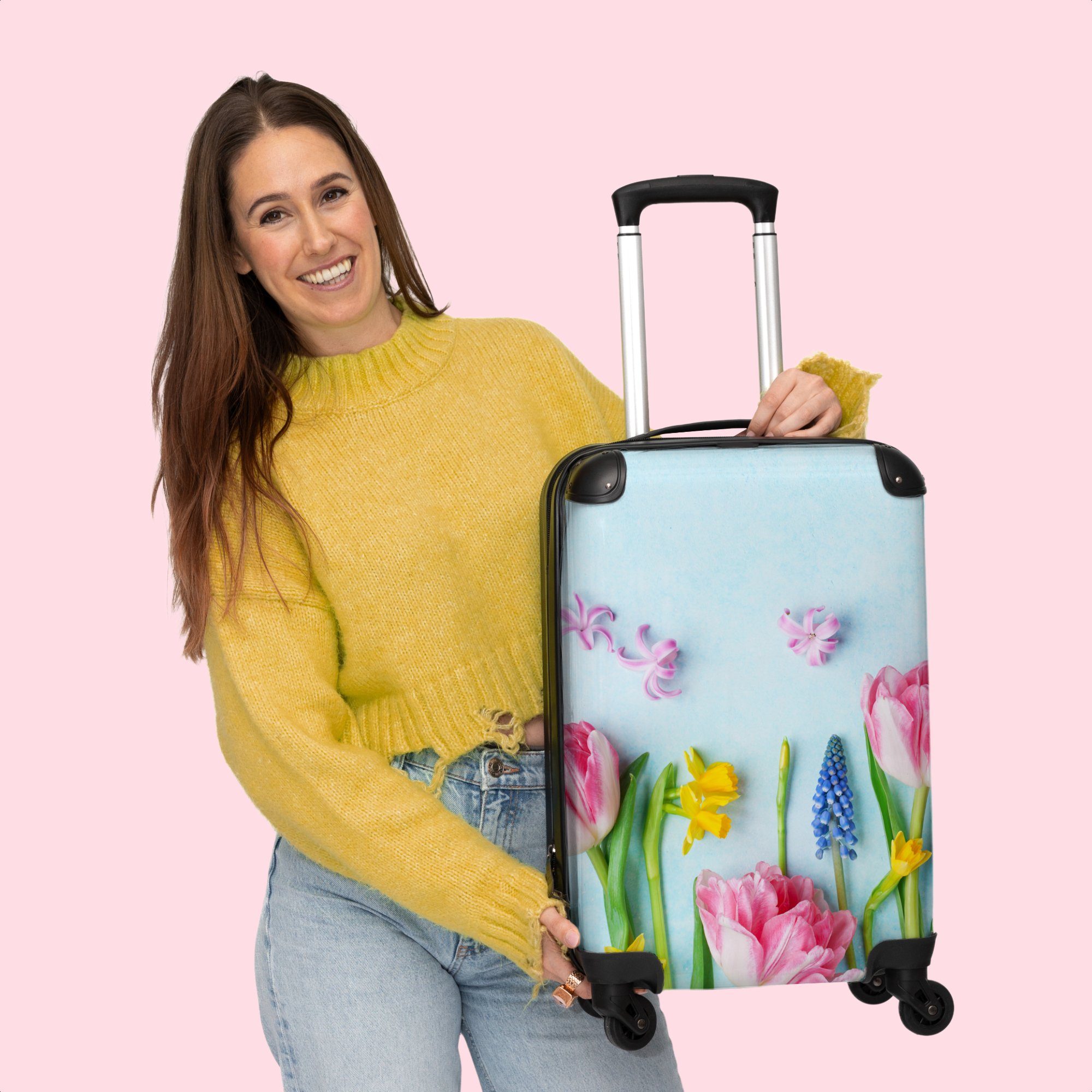 Kleine mit Rollkoffer Blau Cabin Trolley Rollen - - 4 Frühling - 55x35x20cm 4 NoBoringSuitcases.com© Reisekoffer Rollen, Handgepäck Stilleben, - Handgepäckkoffer Rosa - Blumen