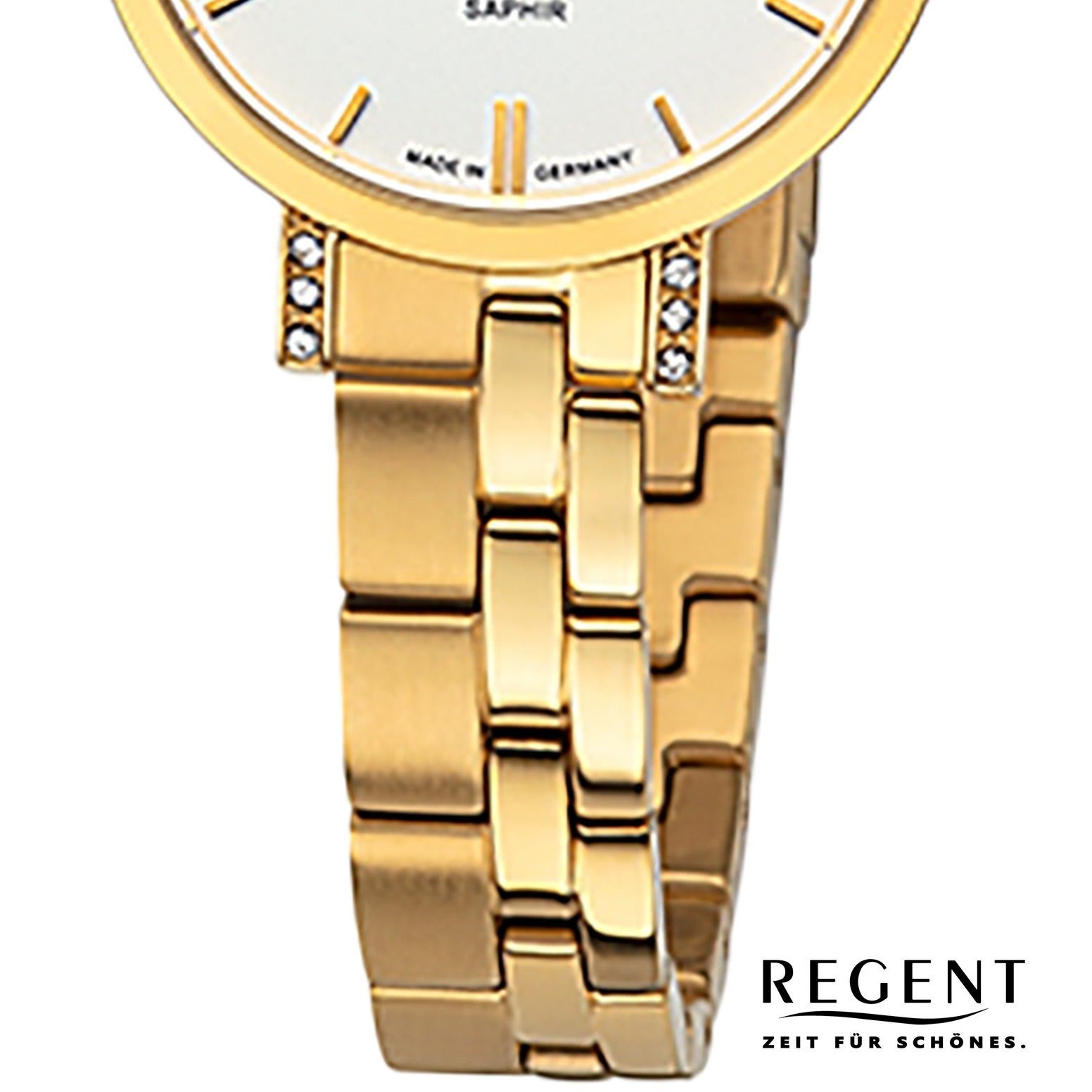Quarzuhr Analoganzeige, rund, (ca. klein Metallbandarmband Regent Damen Damen 28mm), Regent Armbanduhr Armbanduhr