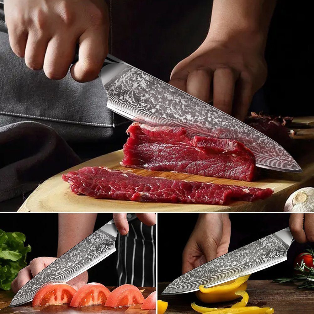 G10 Damaststahl Santoku Chefmesser KingLux Griff Set 2tlg. Damast Damastmesser Küchenmesser