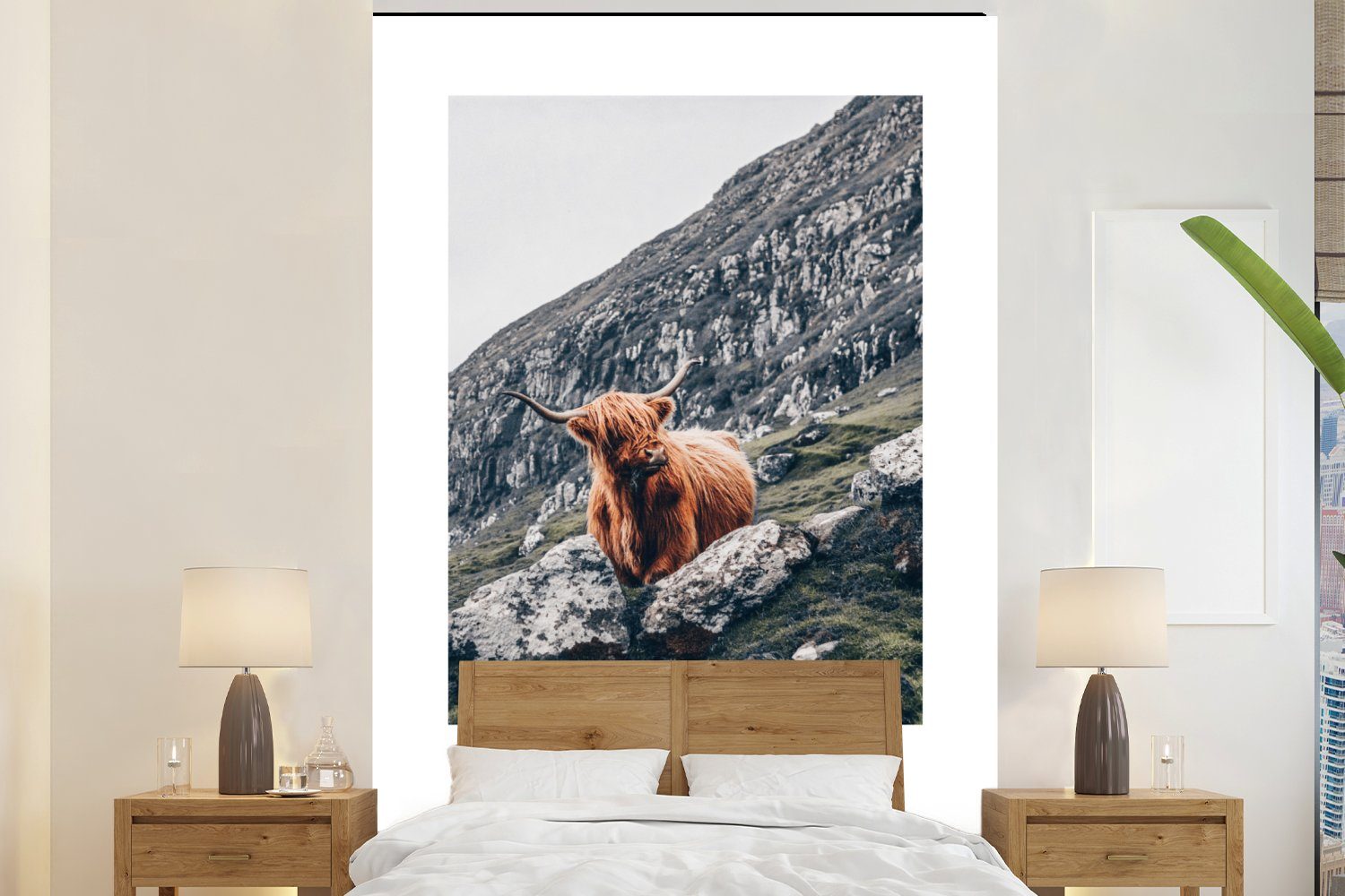 MuchoWow Fototapete Schottland - Schottische Highlander - Berge, Matt, bedruckt, (3 St), Montagefertig Vinyl Tapete für Wohnzimmer, Wandtapete