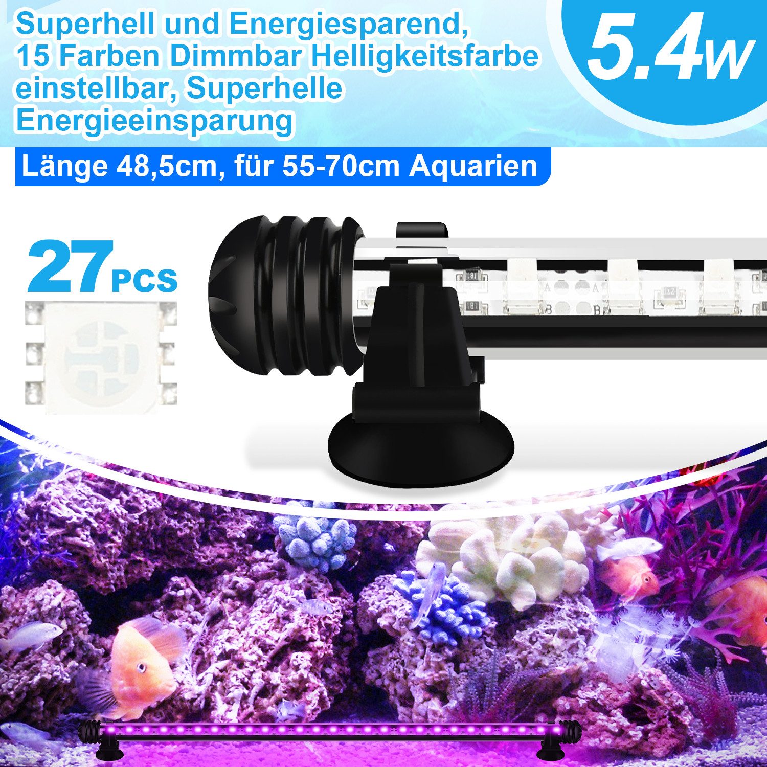 Clanmacy LED Aquariumleuchte 18cm-112cm LED Aquarium Lampe Leuchten Mollusken RGB Aquariumleuchte