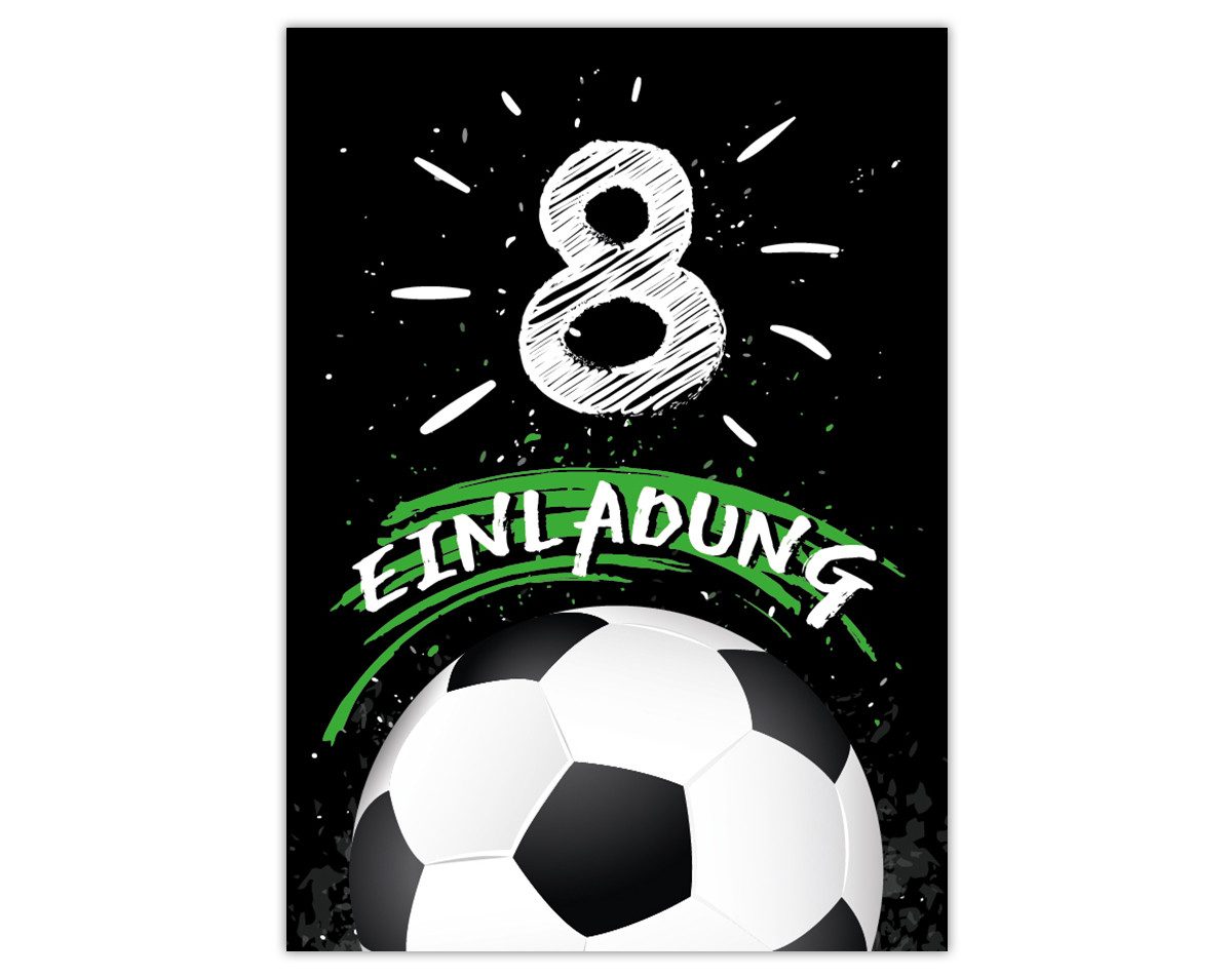 JUNAPACK Einladungskarten Fußball zum 8. Kindergeburtstag Einladungen + Umschläge Karte Fussball, Karten mit Umschlägen zum achten Geburtstag soccer Kicken