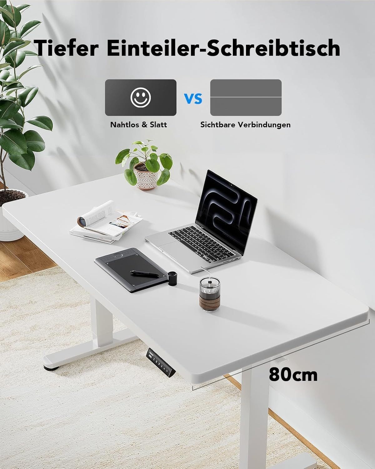 Huanuo Schreibtisch Höhenverstellbarer Schreibtisch 160x80cm/140x70cm (25MM Ganze Tischplatte mit Bürstenloser Motor), Geräuschpegel höchstens 55 Dezibel
