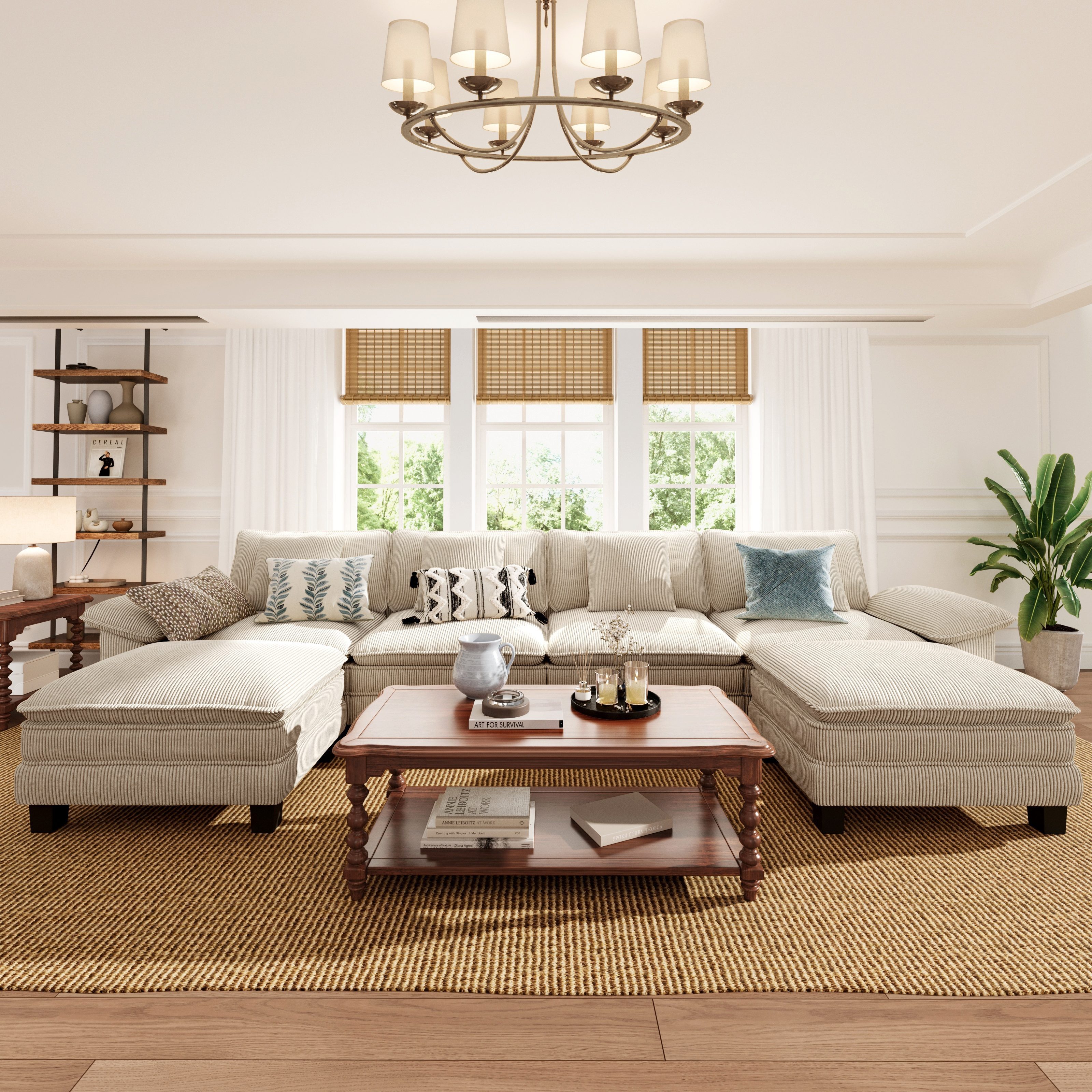 PHI VILLA Ecksofa L-Form Couch, 4-6-Sitzer-Sofa, Modulare Sofas inklusive Zierkissen und Ottomane für das Wohnzimmer