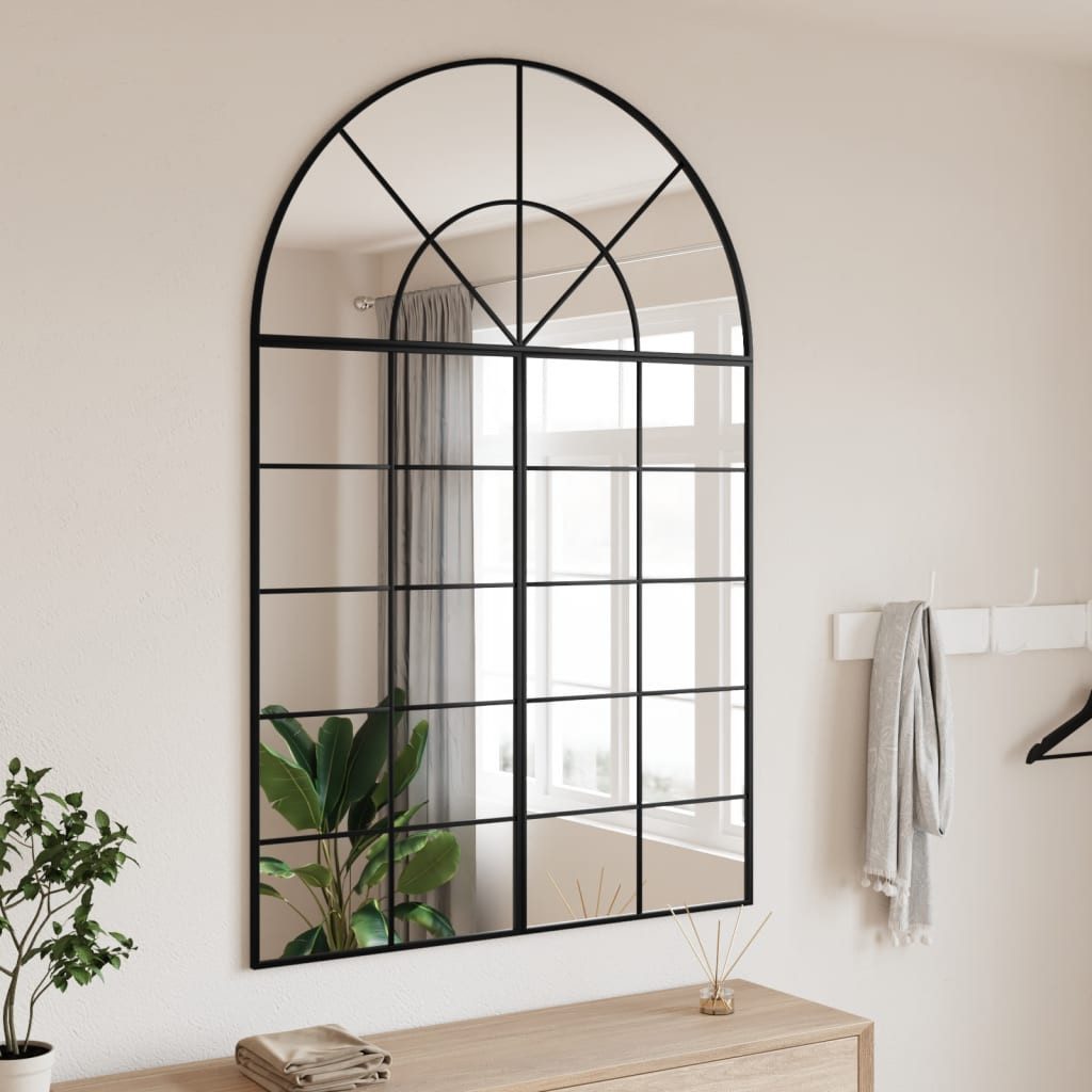vidaXL Spiegel Wandspiegel Schwarz 100x150 cm Gewölbt Eisen (1-St)
