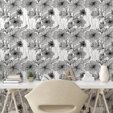 Abakuhaus Vinyltapete selbstklebendes Wohnzimmer Küchenakzent, Blumen Handgezeichnete Linie Art Design