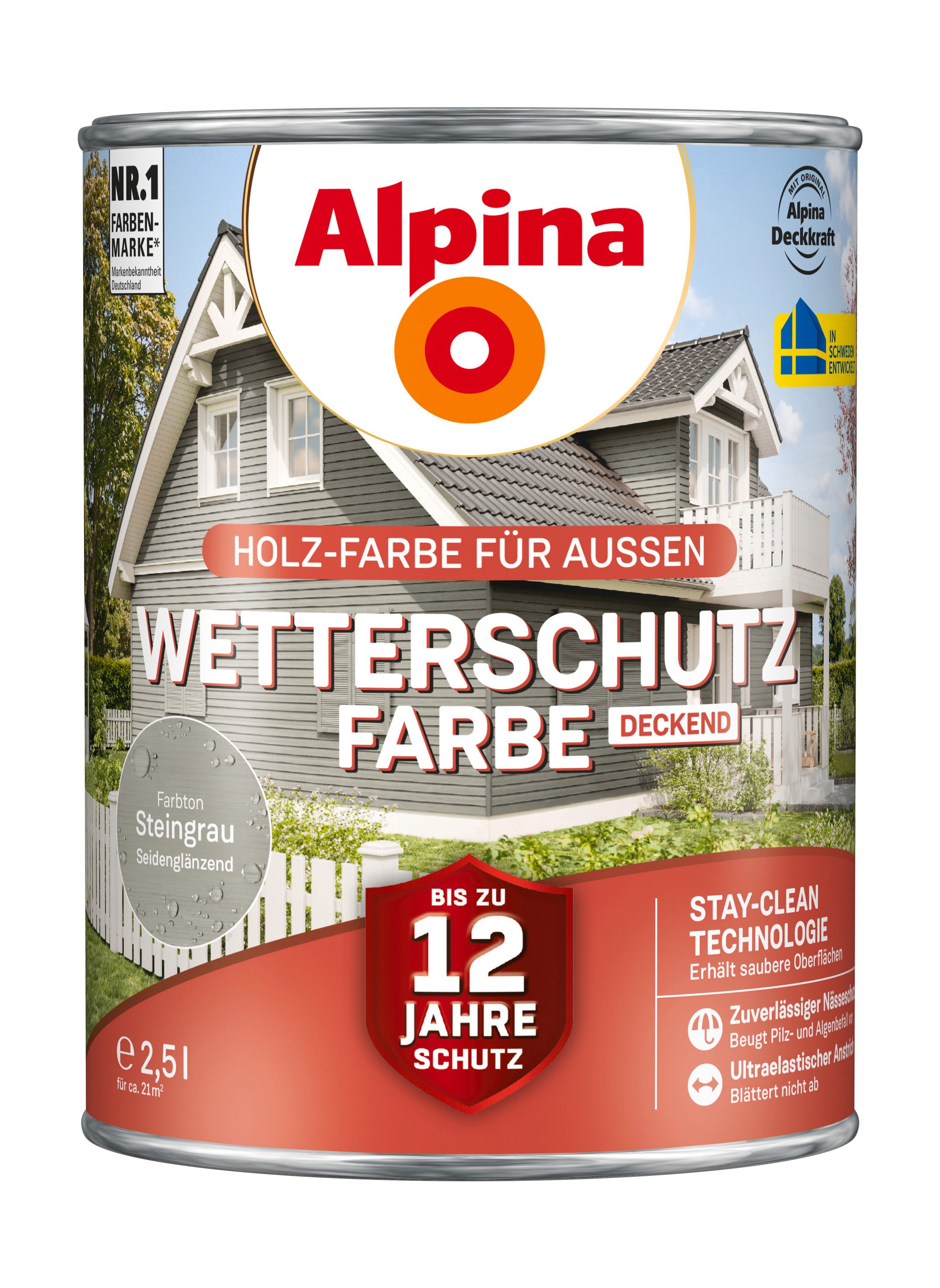 Alpina Holzschutzlasur Alpina Wetterschutz-Farbe deckend seidenmatt