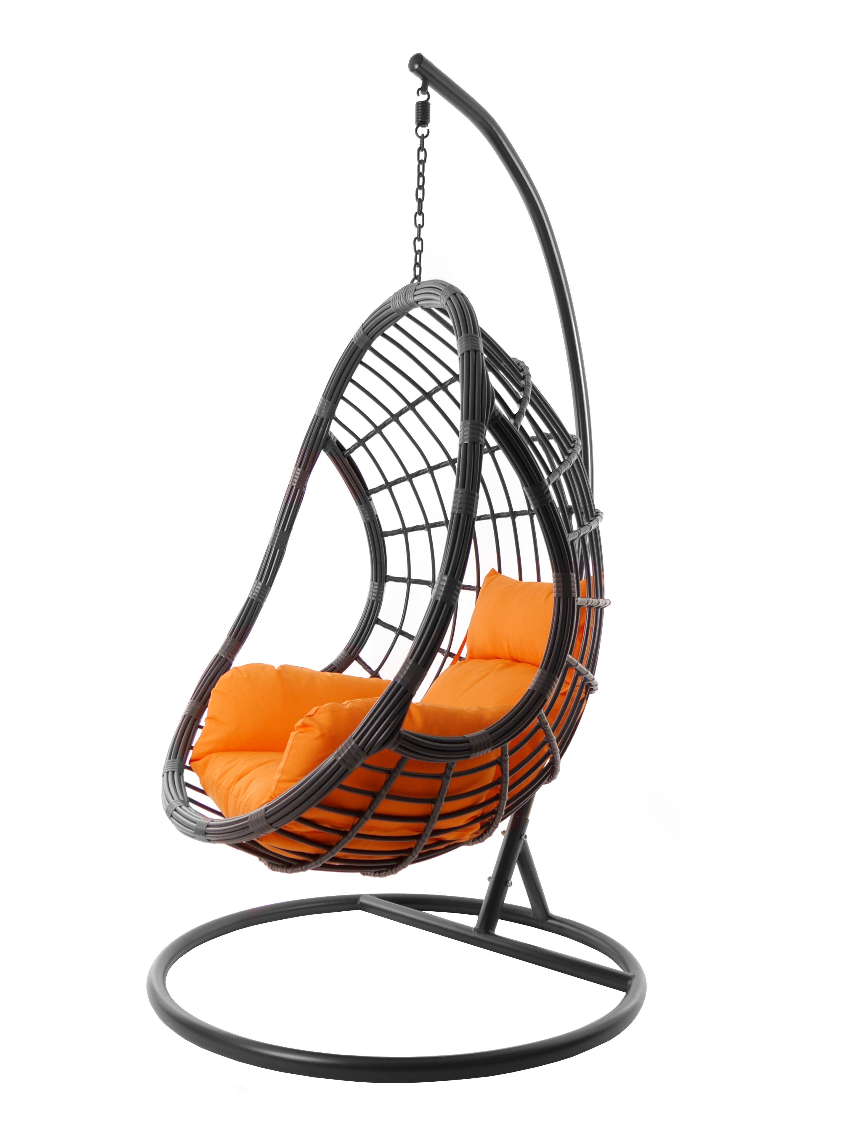KIDEO Hängesessel Hängesessel PALMANOVA grau, Hängestuhl mit Gestell und Kissen, moderne Loungemöbel in grau, farbige Nest-Kissen orange (3030 tangerine)
