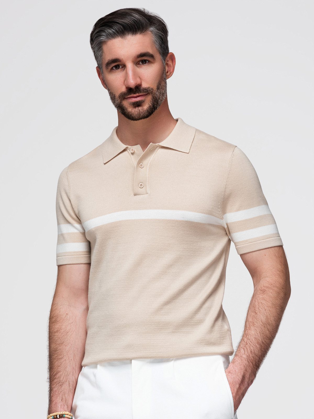 OMBRE Poloshirt Herren-Poloshirt aus weichem Strick mit kontrastierenden Streifen