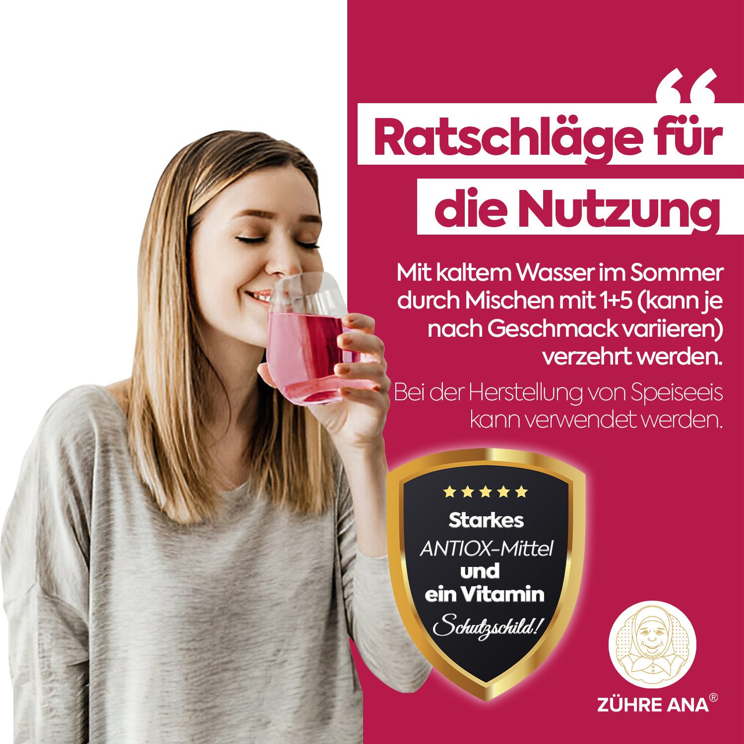 Zühre Ana® Sirup Schwarzer Maulbeerextrakt – Ein reiner und natürlicher Geschmack, Natürliches Aroma, Multivitamin,Mischungsverhältnis: 1+5