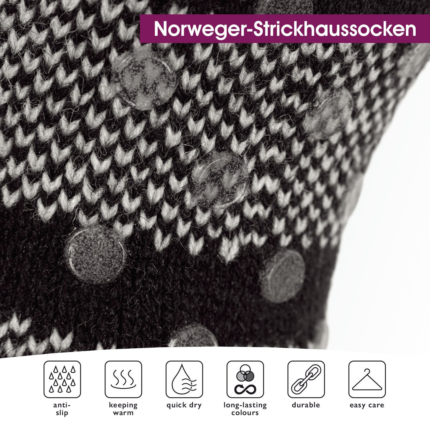 celodoro Haussocken Damen Norweger Strick Hüttensocken mit ABS-Sohle (1 Paar) – Bild 3 von 4