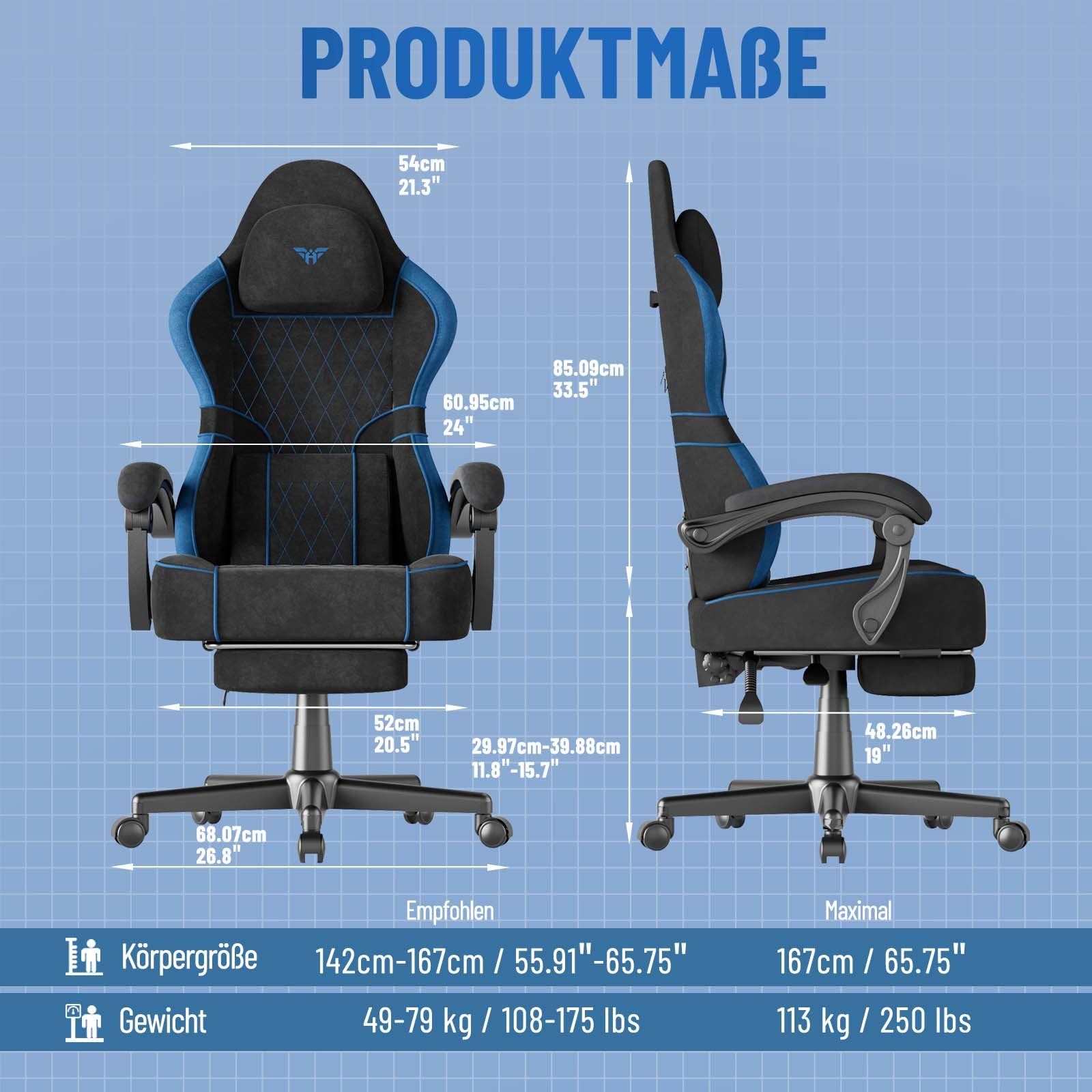 Huracan Gaming-Stuhl Gamer Chair mit verstellbare Kopfstütze und Lendenkiss günstig online kaufen