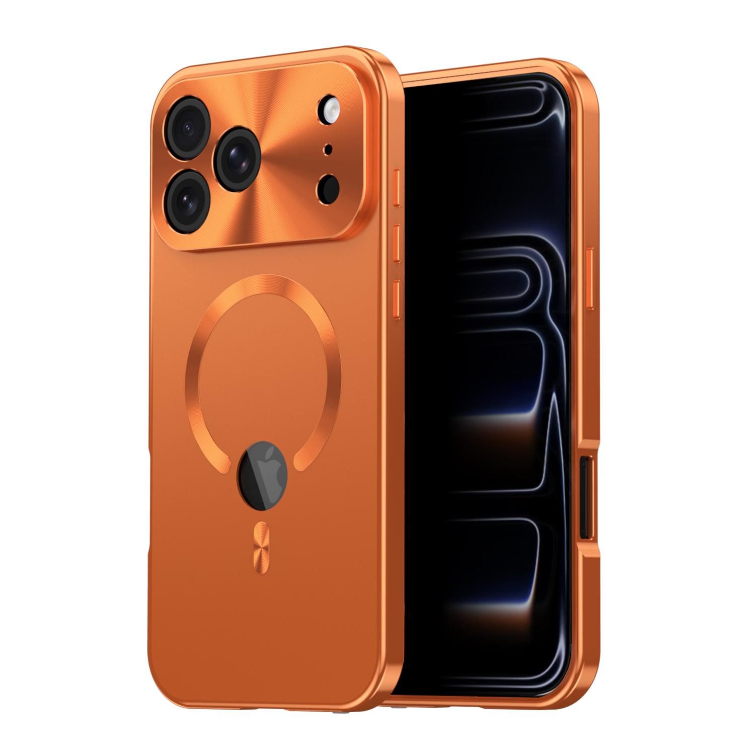 Wigento Handyhülle MagSafe für Apple iPhone 17 Pro Max Full Cover Metallrahmen Orange, Magnetverschluss, MagSafe-kompatibel, stoßfest, präzise Aussparungen