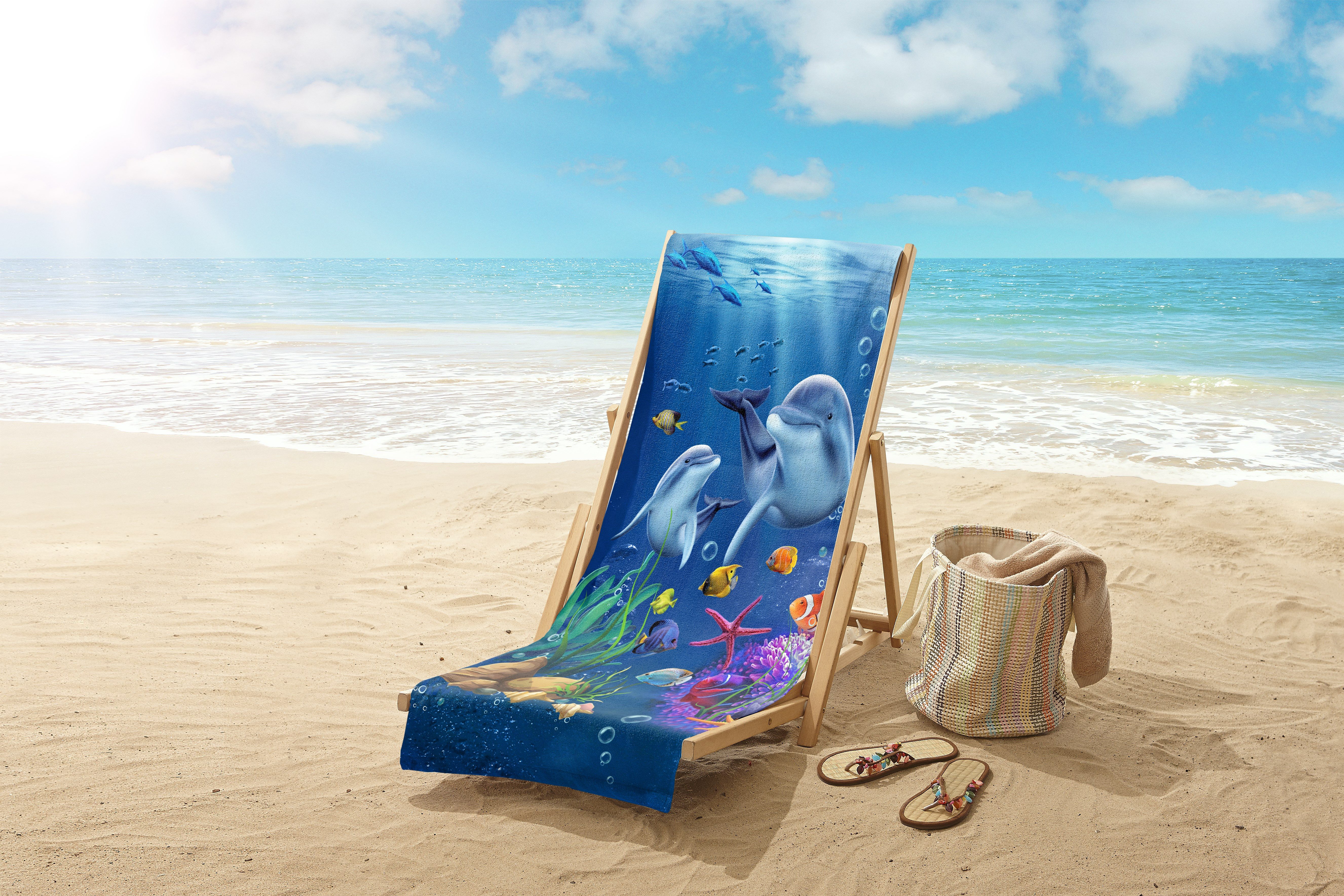 good morning Strandtuch Strandtuch 75x150 cm Frottee Mare Delfine / Meer blau, Frottee (Spar Set, 1-St), 1 x Strandtuch Good Morning 75x150 cm blau
