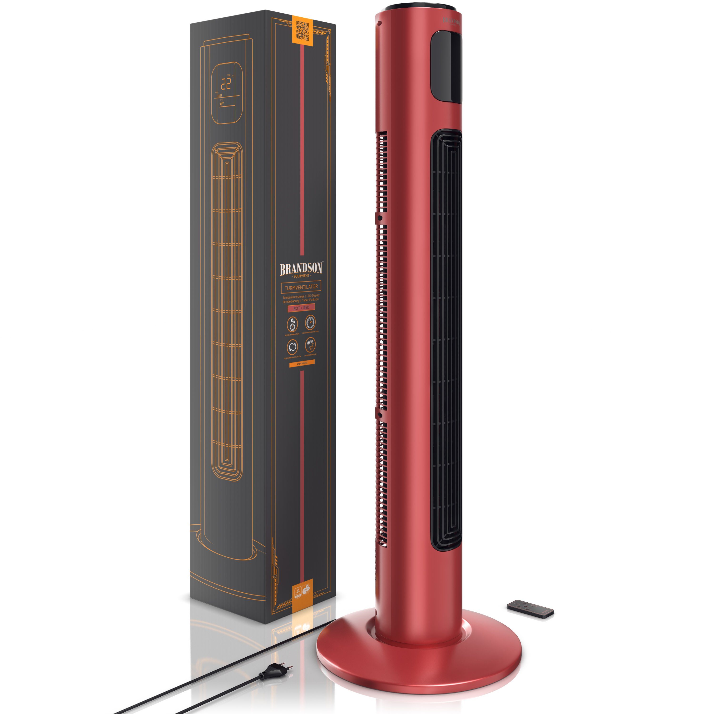 Brandson Turmventilator, Timer, Standventilator Rubinrot Fernbedienung, 96cm, Oszillation 65°