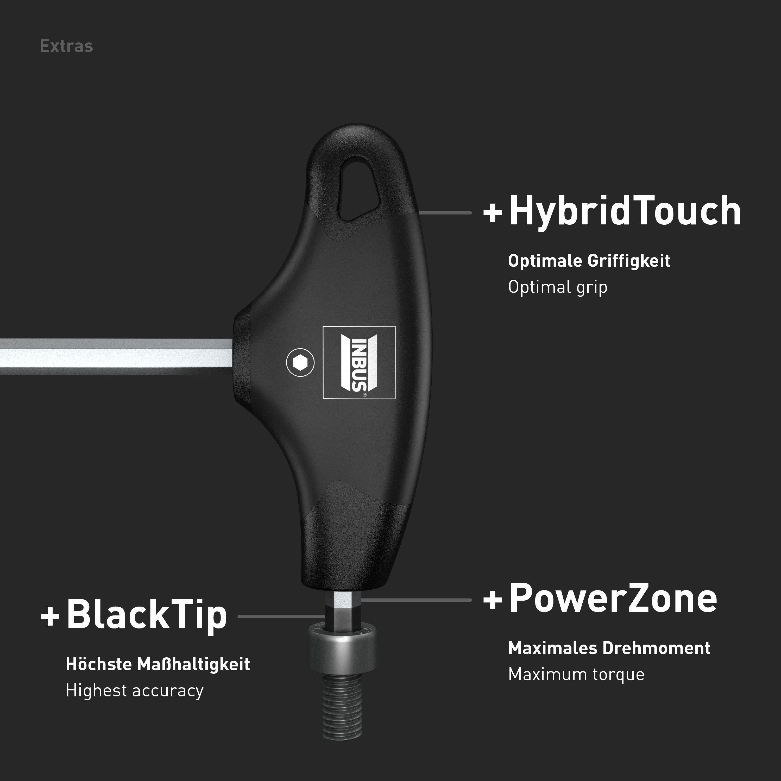 INBUS HybridTocuh T-Griff BlackTip Winkelschraubendreher mit Sechskantschlüssel, & 2-10mm, mit Innensechskantschlüssel