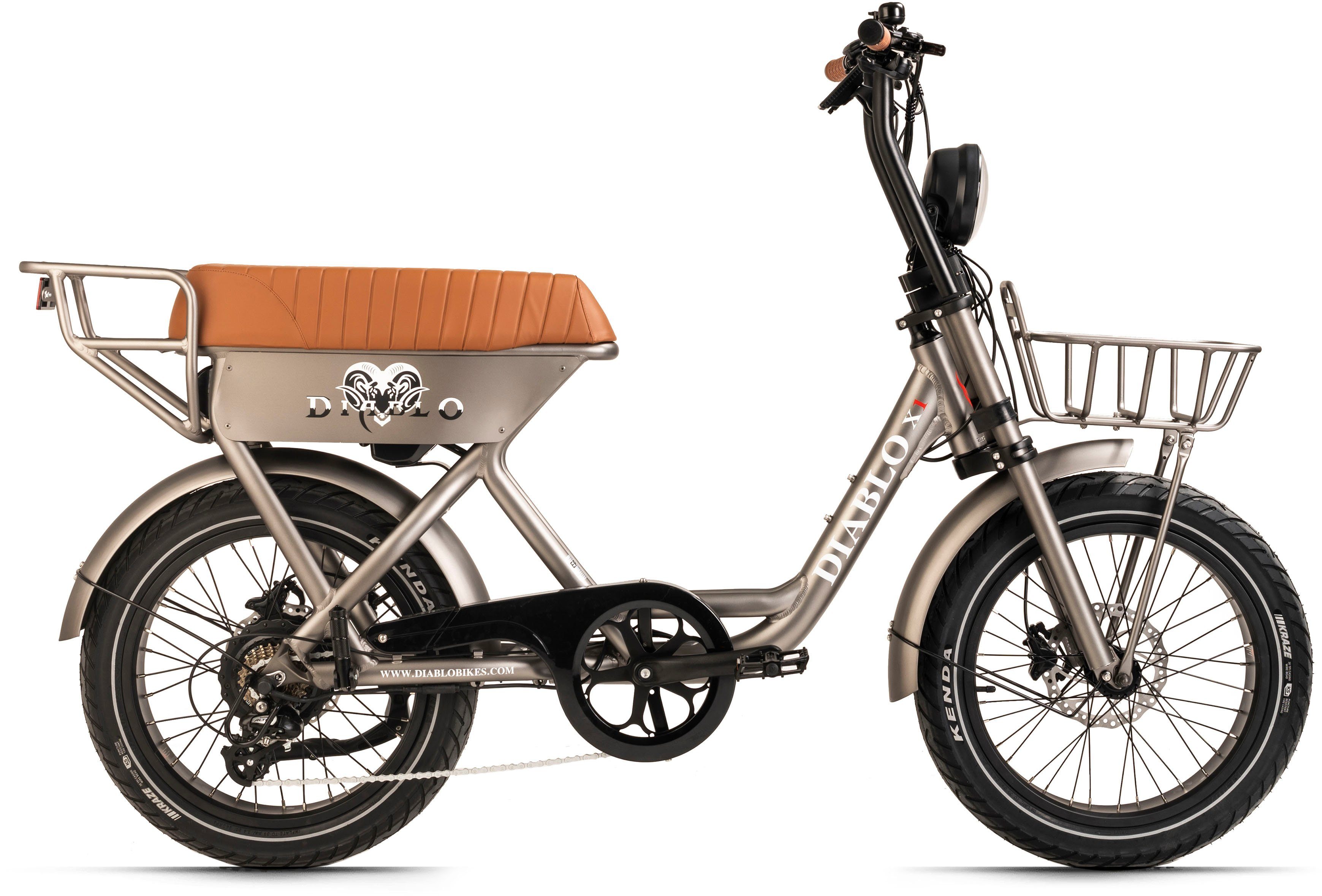 DIABLO BIKES E-Bike X1, 7 Gang Shimano Tourney Schaltwerk, Kettenschaltung,  Heckmotor, 468 Wh Akku, Li-Ionen Akku 48V / 15Ah
