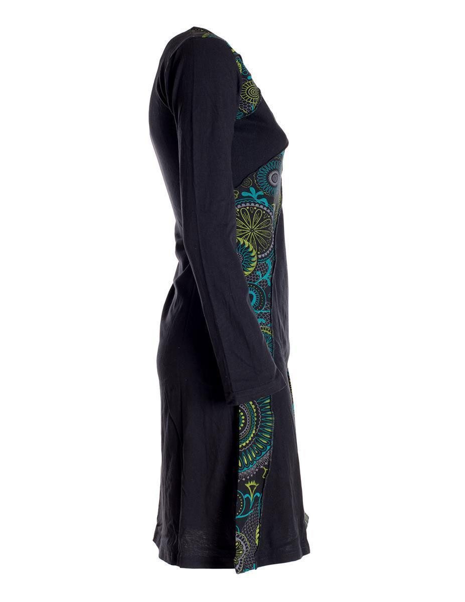 Vishes Jerseykleid Damen Mandala Kleid Blumenkleid Langarm Rundhals Baumwollkleid Hippie, Ethno, Elfen Style – Bild 3 von 5