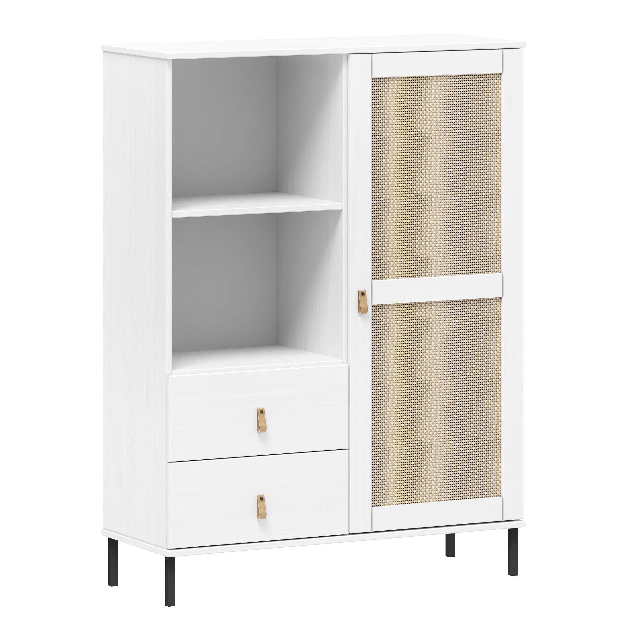 Woodroom Highboard Moderner Schrank Valencia, Wohnzimmerschrank aus Kiefer,schwarz,100x136x40cm