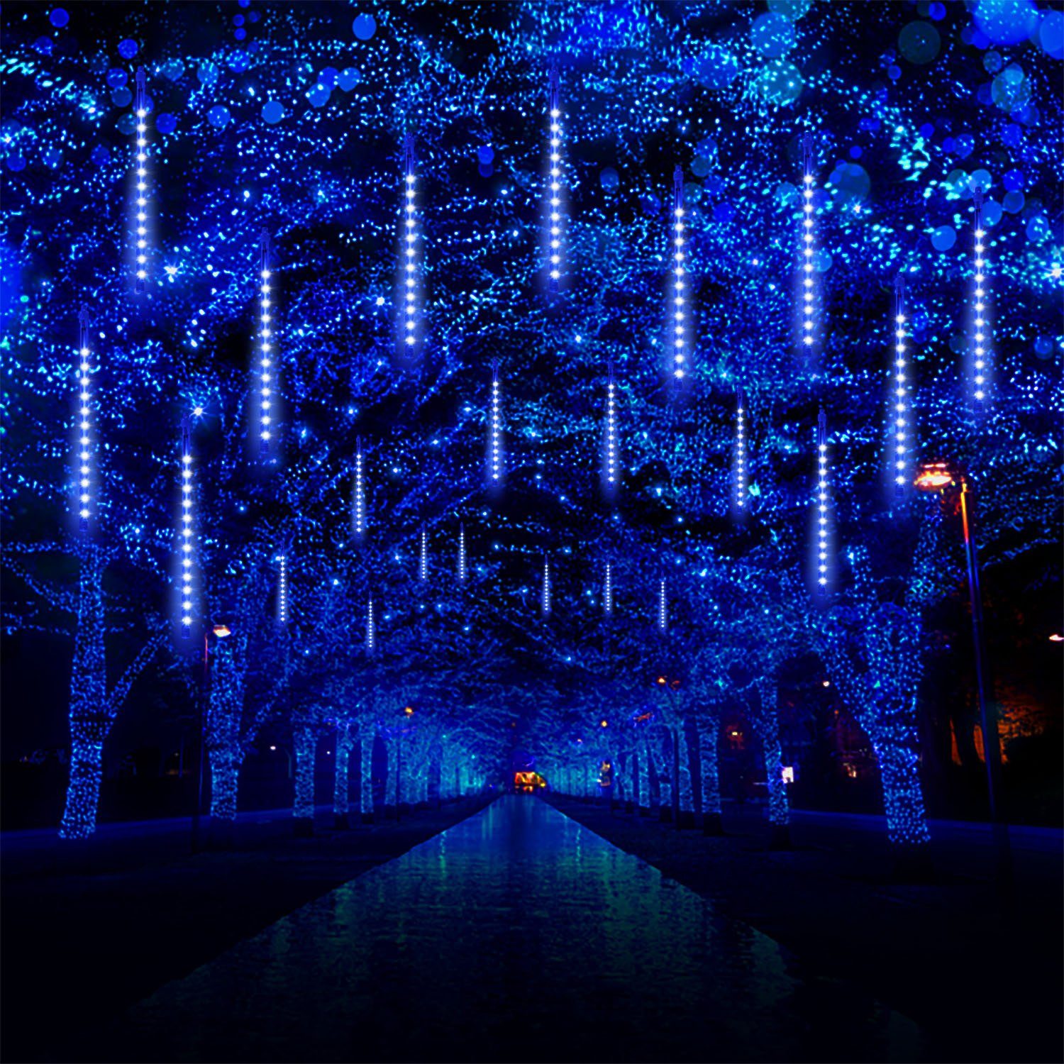 MUPOO LED-Lichterkette LED Meteorschauer Tubes blau Regen Wasserdichte Lichter,USB Lichterregen 30CM/50CM 8 Lichterkette, Lichterkette Schneefall