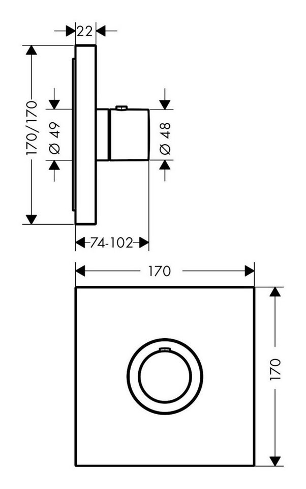 Thumbnail - hansgrohe Unterputzarmatur Axor ShowerSelect Thermostat Highflow eckig Unterputz