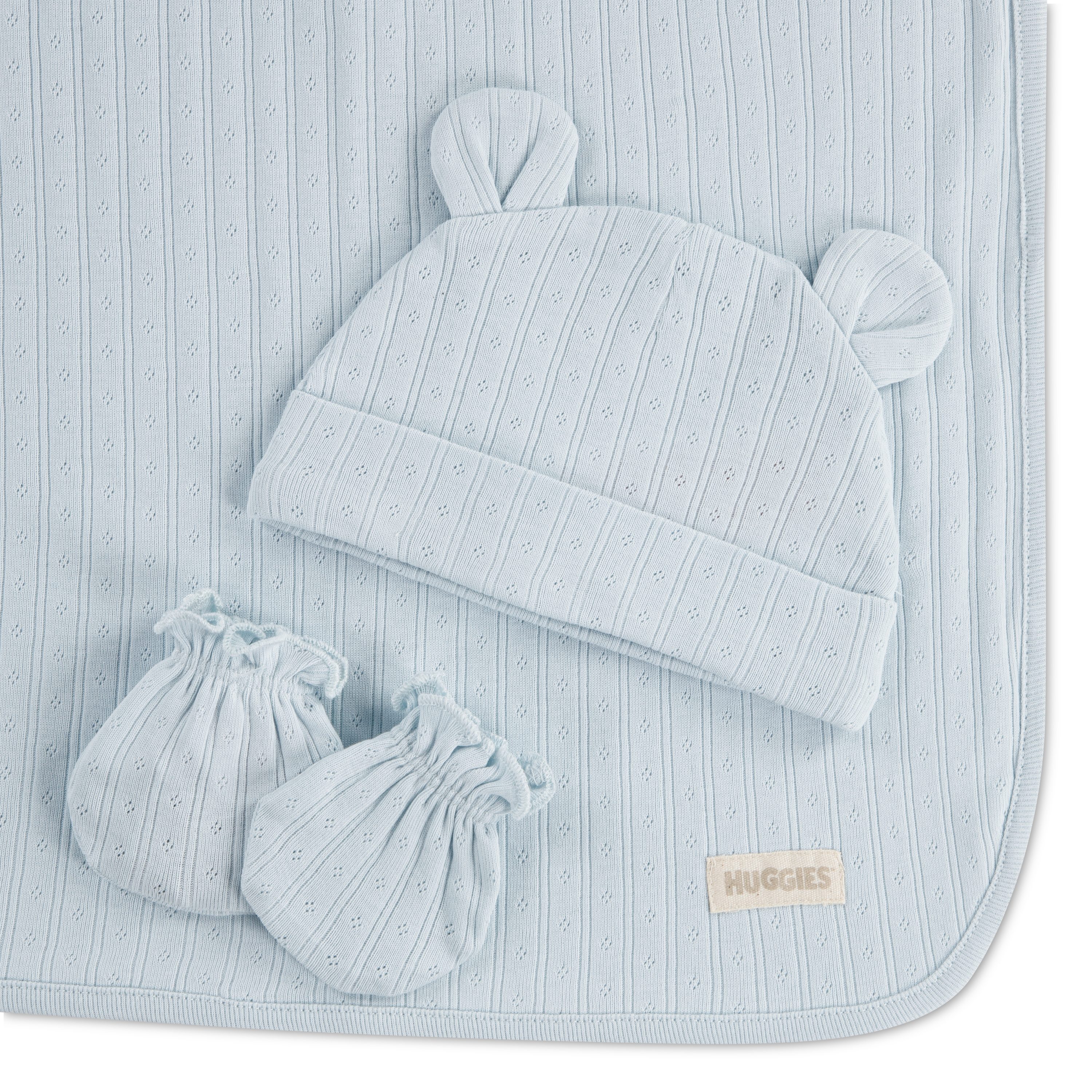 HUGGIES babywear Neugeborenen-Geschenkset HGHN 3PC BLANKET SET (Set, 3-tlg., Decke, Mütze & Handschuhe) Aus reiner Baumwolle