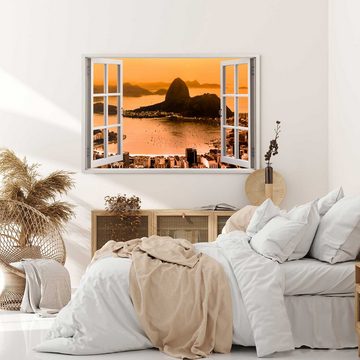 Sinus Art Leinwandbild Wandbild 120x80cm Fensterbild Brasilien Rio de Janeiro Bucht Meer rote, (1 St)