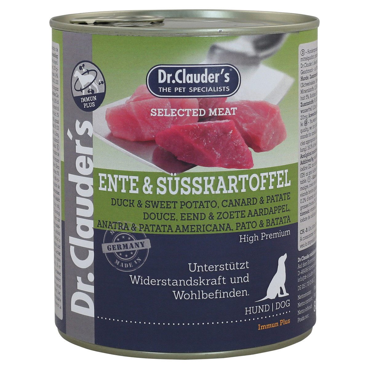 Dr. Clauder's Selected Meat mit Ente & Süßkartoffeln 800 g - 6 Stück, Nassfutter für: Hund