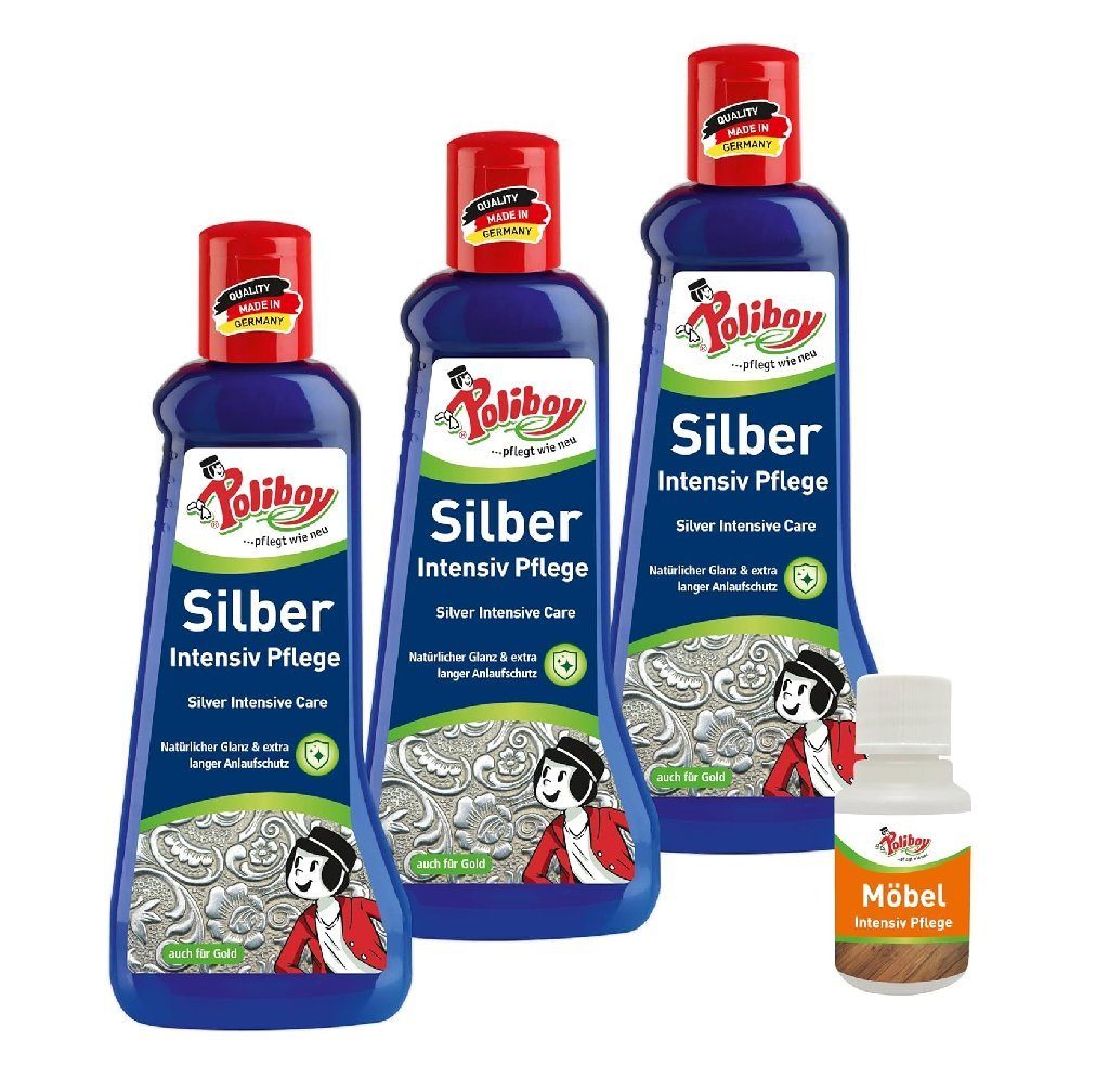poliboy 8020001, 3er Silber Intensiv Pflege + Möbel Probe Schmuckreiniger (zur Reinigung und Pflege für Silber und Gold - Made in Germany)