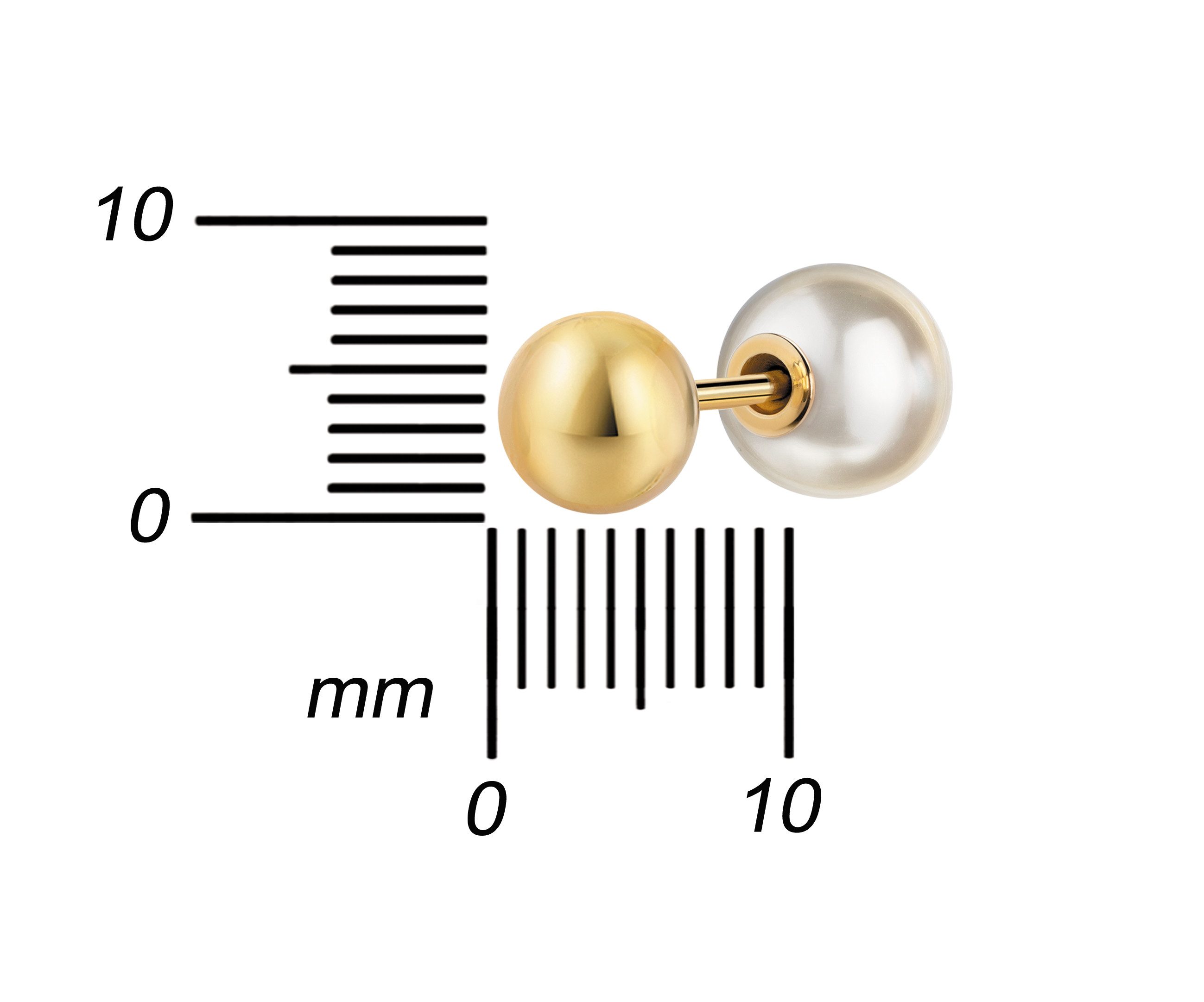 JEVELION Paar Ohrstecker 750 Gelbgold echte Süßwasserperle mit Gold-Kugel (Gold Ohrschmuck, 2-tlg., für Damen und Mädchen), Perlenschmuck - Made in Germany