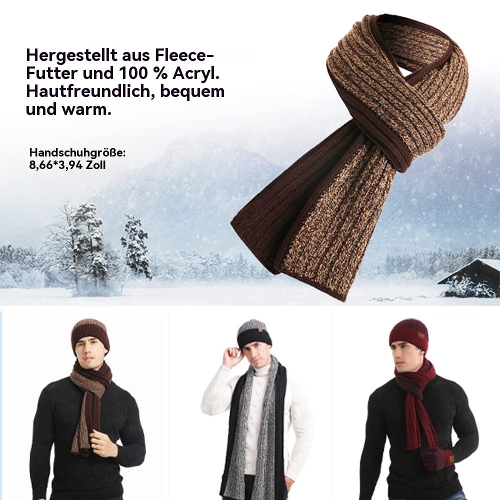 Blusmart Strickmütze Mütze, Schal und Touchscreen-Handschuhe Set (Wintermütze, Thermohandschuhe, Schal, Strickmütze 3-teilig) Winter-Accessoires für Männer und Frauen