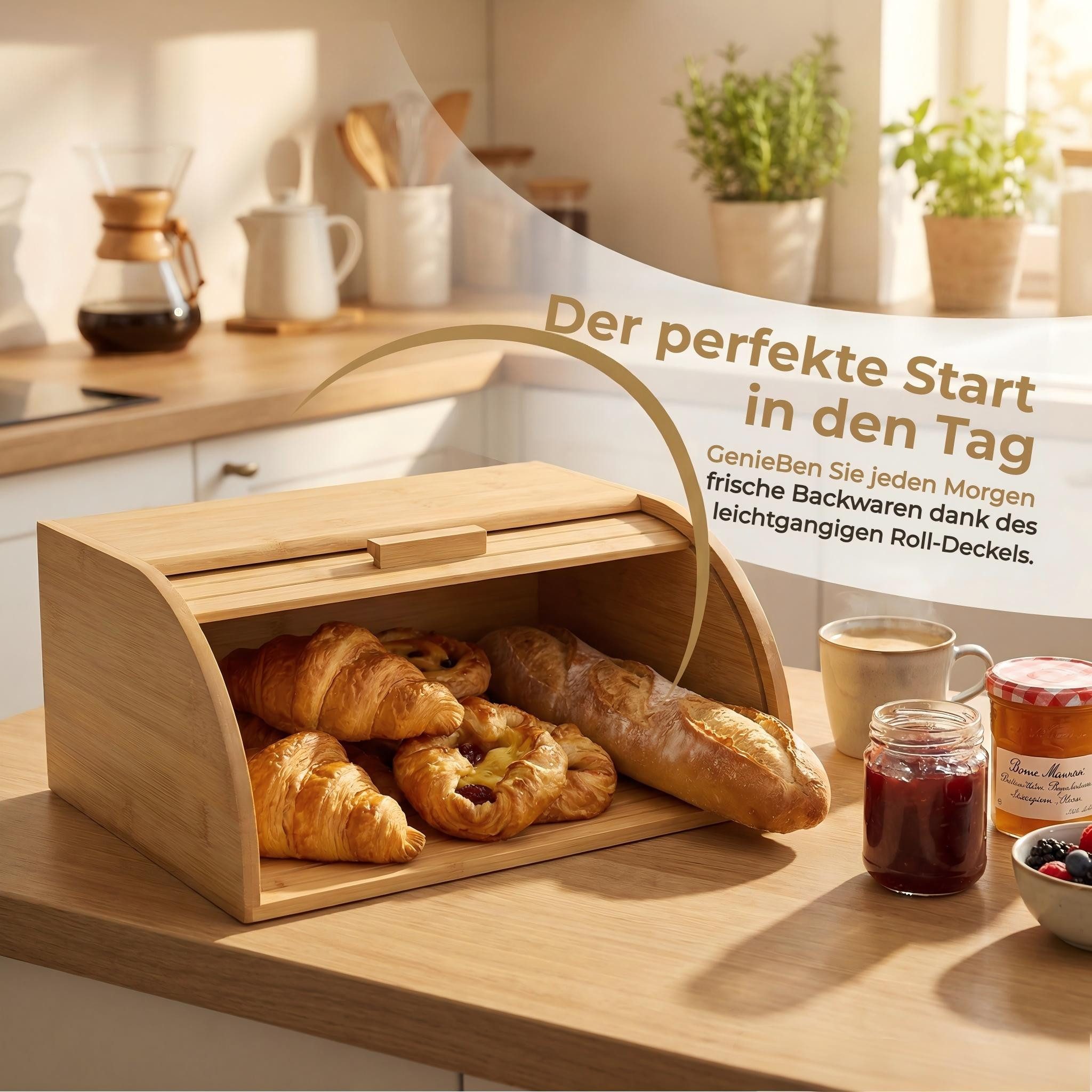 Zedelmaier Brotkasten Brotkasten Bambus mit Rolldeckel Brotbox Rollbrotkasten, (Set)