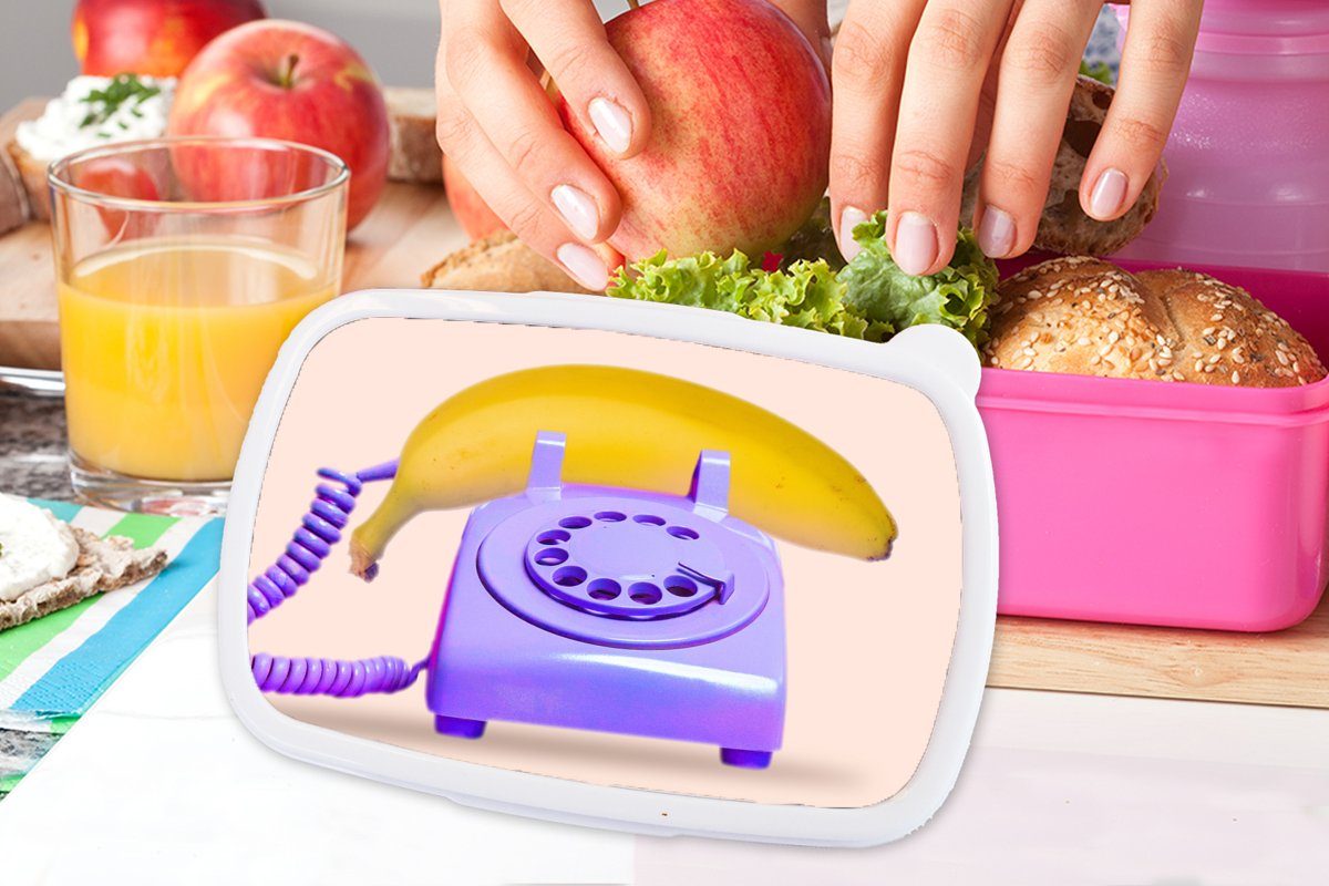 für Telefon Banane Brotbox - Brotdose Kinder, (2-tlg), - Lunchbox Kunststoff, rosa Gelb, Kunststoff - Erwachsene, Lila MuchoWow Snackbox, Mädchen,