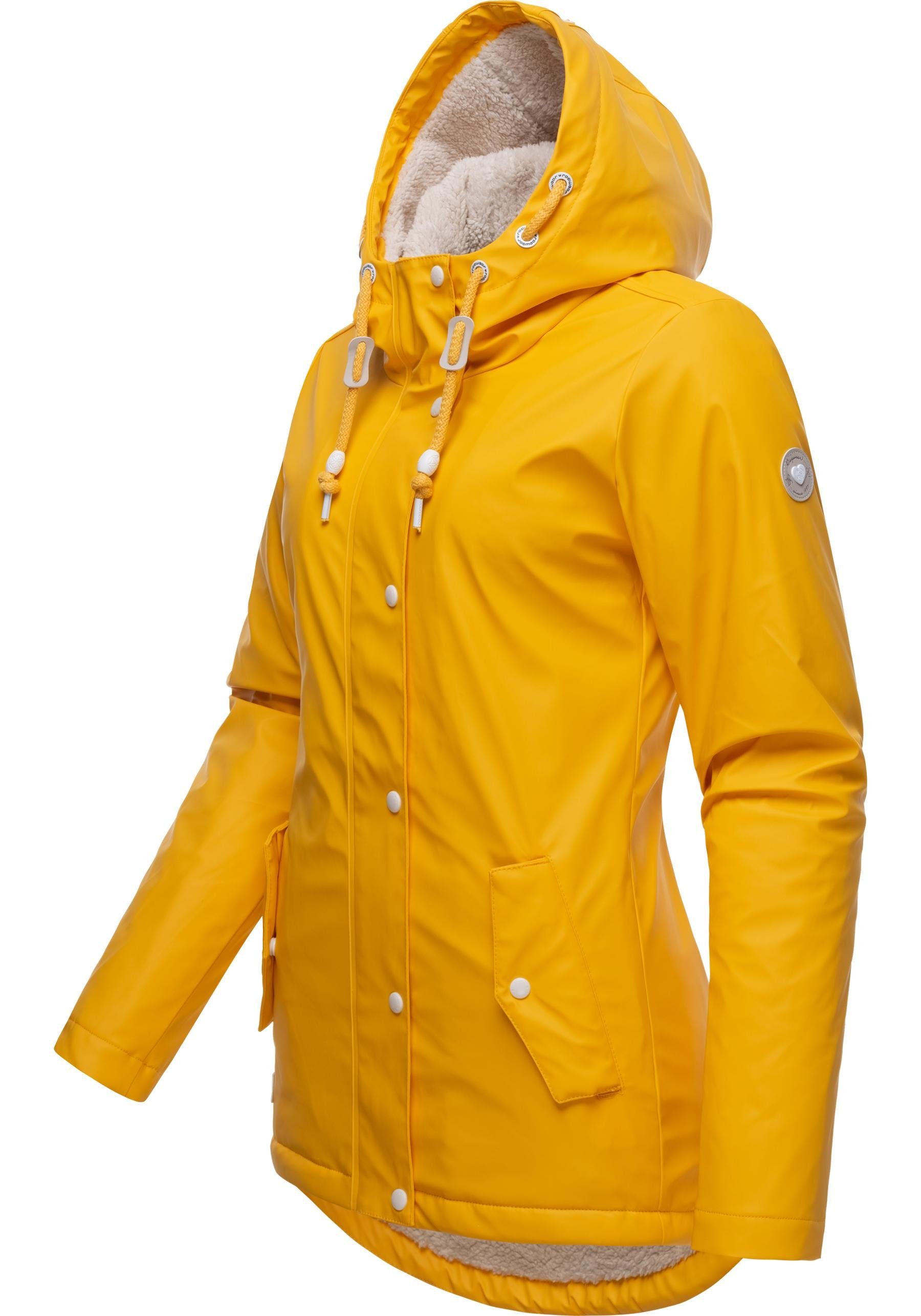 Ragwear Regenjacke Marge warm gefütterter Winter Regenmantel hellgelb Damen