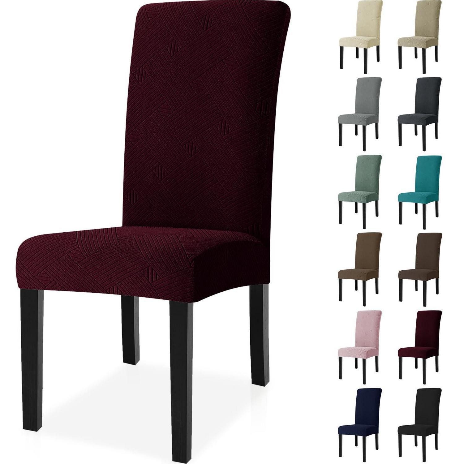 LuxusKollektion Stuhlbezug Stuhlhussen elastisch waschbar abnehmbar 4er Set Rot 4er Set