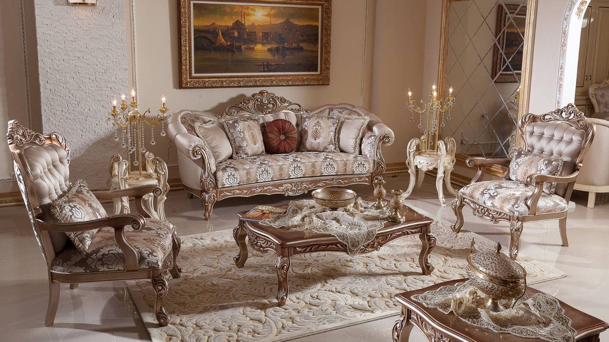 Casa Padrino Prunkvoll - Luxus Wohnzimmertisch / Möbel im Barock Kupferfarben Barock & Barockstil Prunkvoller Edel Couchtisch - Couchtisch - Silber