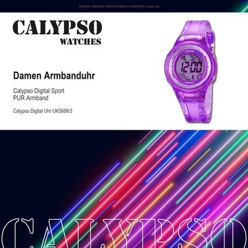 CALYPSO WATCHES Digitaluhr Calypso Damen Uhr K5688/3 Kunststoff PUR, Damen Armbanduhr rund, PURarmband lila, Sport