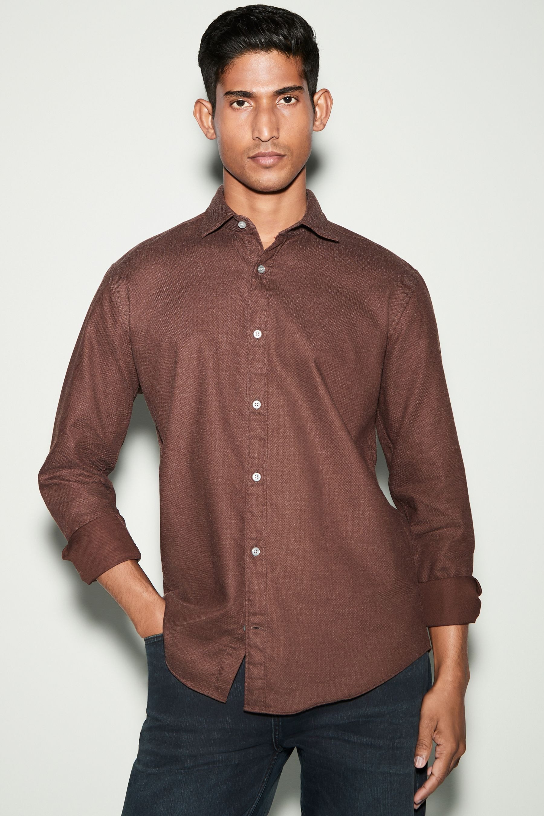 Next Langarmhemd Jeanshemd mit Haifischkragen aus Baumwolle (1-tlg)