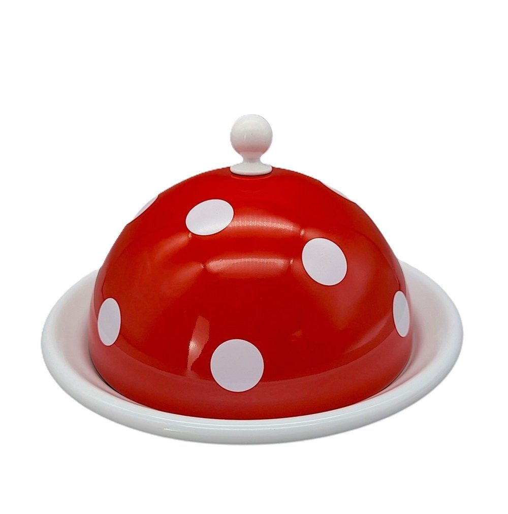 Butterdose Emaille Servierglocke, Butterglocke mit Teller