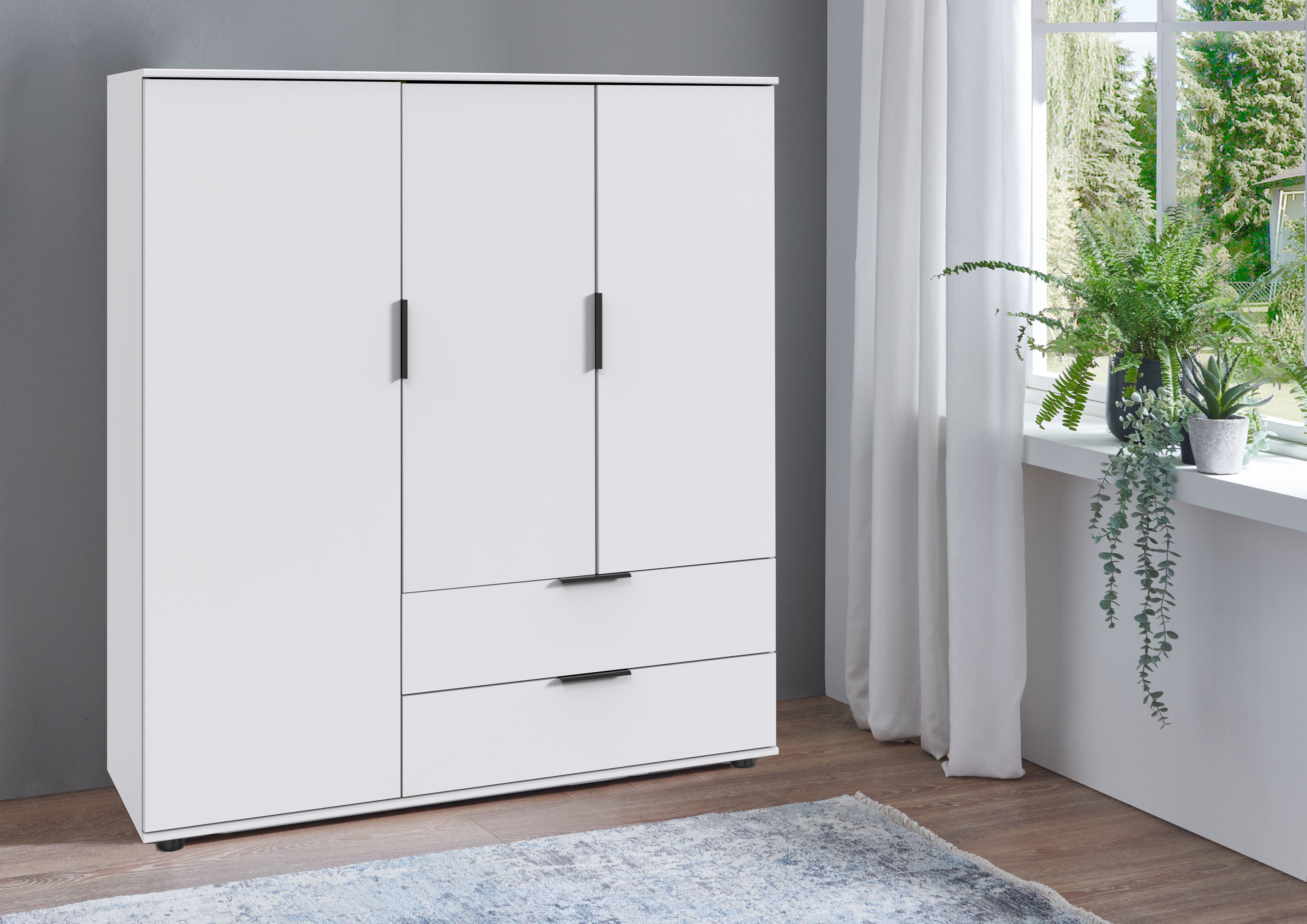 Wimex Wäscheschrank Easy Plus Kleiderschrank Garderobe 2 Schubladen, 81 oder 130cm breit in verschiedenen Farben, moderne Optik mit schwarzen Metallgriffen – Bild 2 von 5